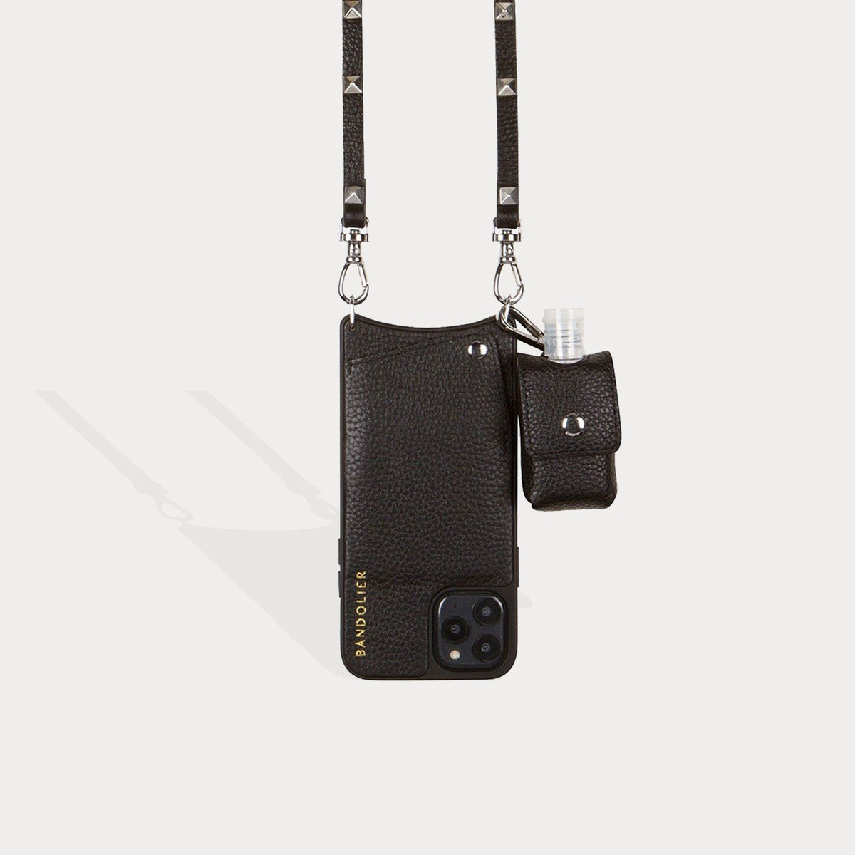 Fiona Side-Slot Crossbody Bandolier in Black/Silver | 13 / iPhone Mini | Genuine Leather | Bandolier Style