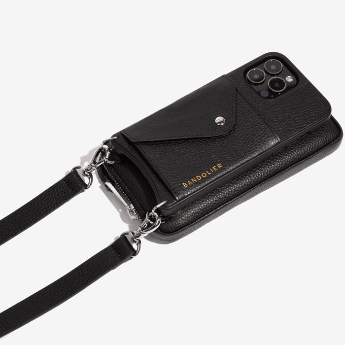 Pebble Leather Expanded Zip Pouch - Black/Silver