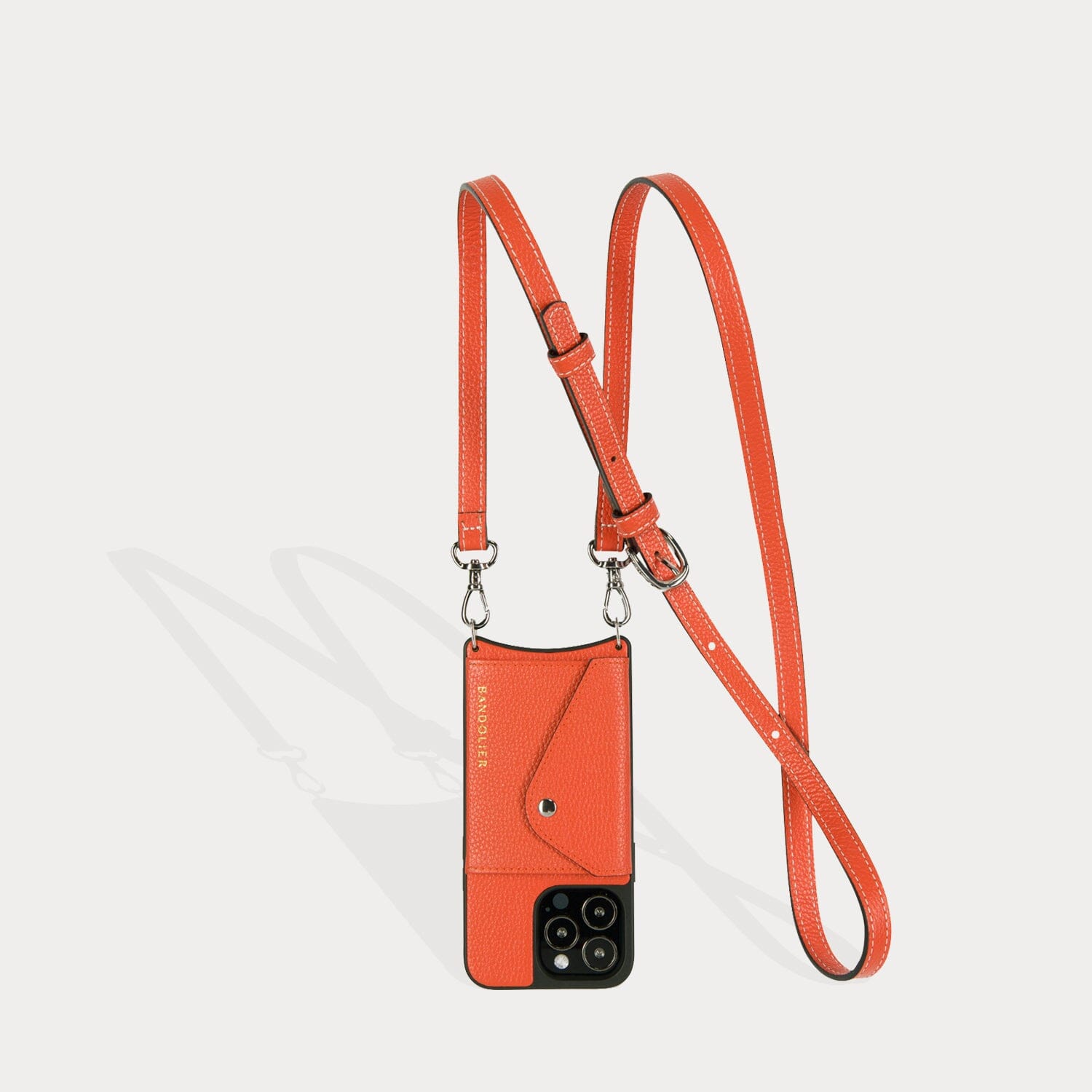 Casey Side Slot Pebble Leather Crossbody Bandolier - Orange/Silver Bandolier Bandolier 