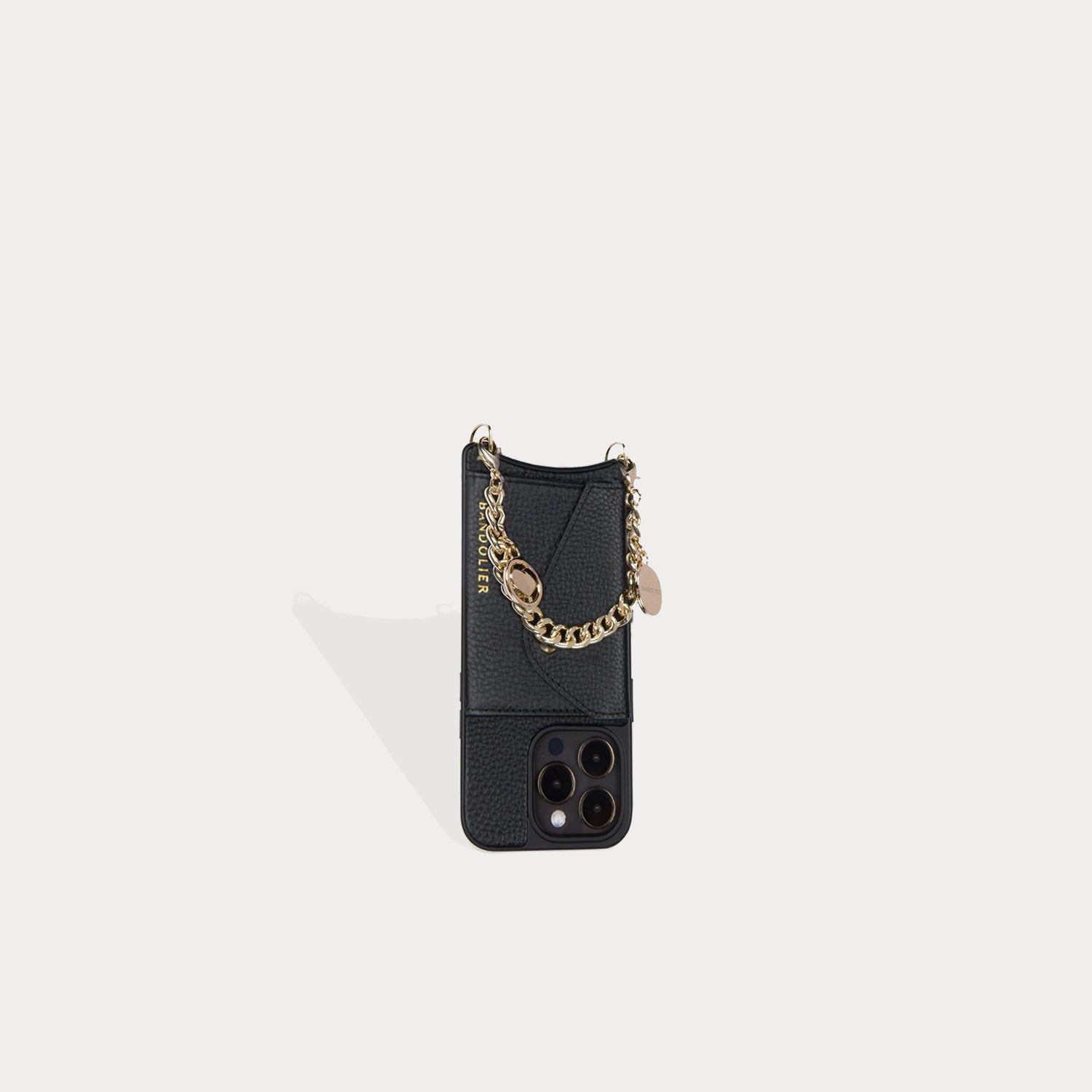 Charm Pebble Leather Wristlet- Black/Gold
