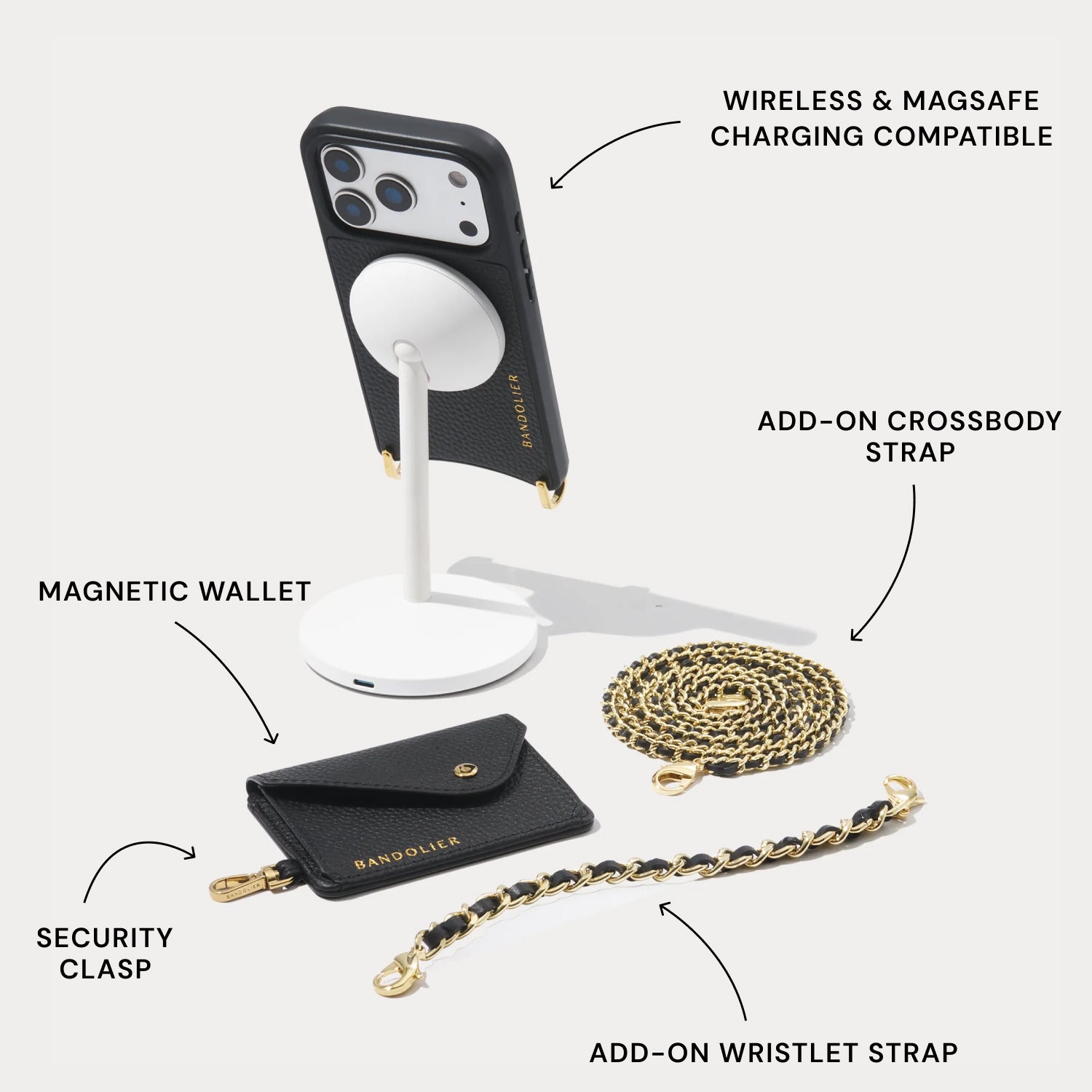 Rae Magnet Duet Wallet Crossbody Phone Case - Black/Gold