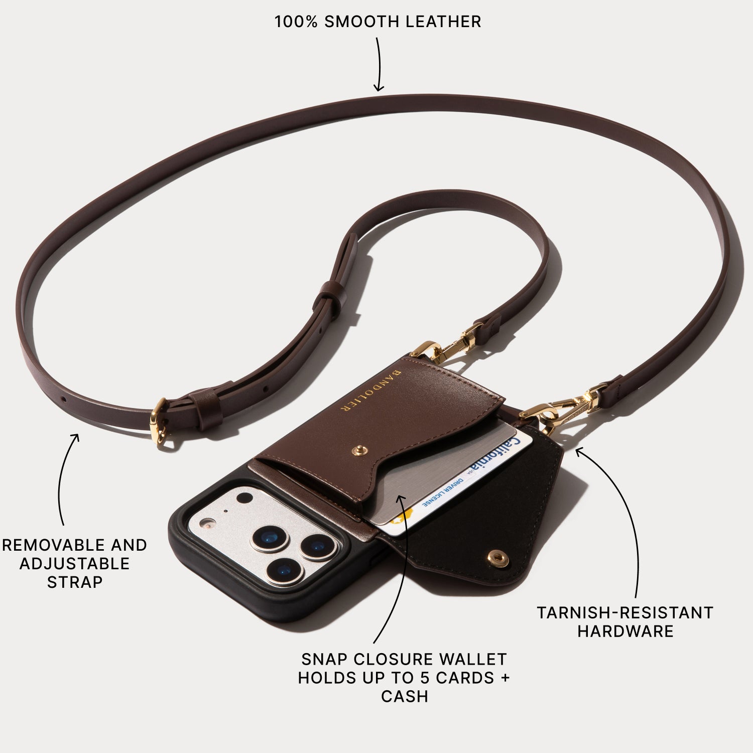 Donna Crossbody Phone Case - Espresso Brown/Gold