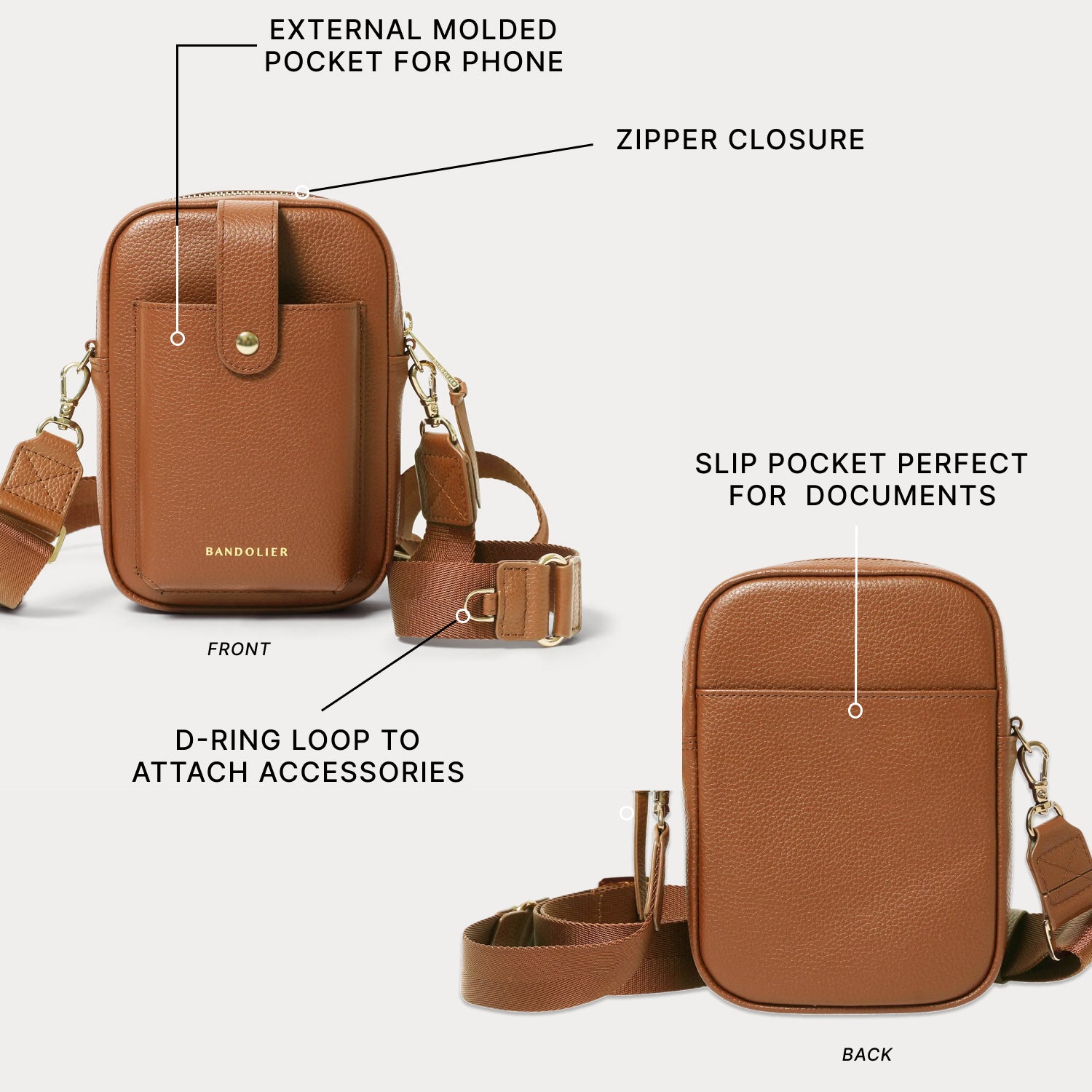 Dillon Bag - Saddle Brown/Gold