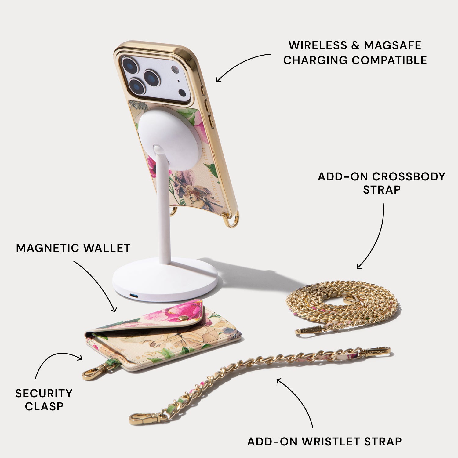 Rae Magnet Duet Crossbody Phone Case Pouch Set - Ceci Ivory Floral/Gold