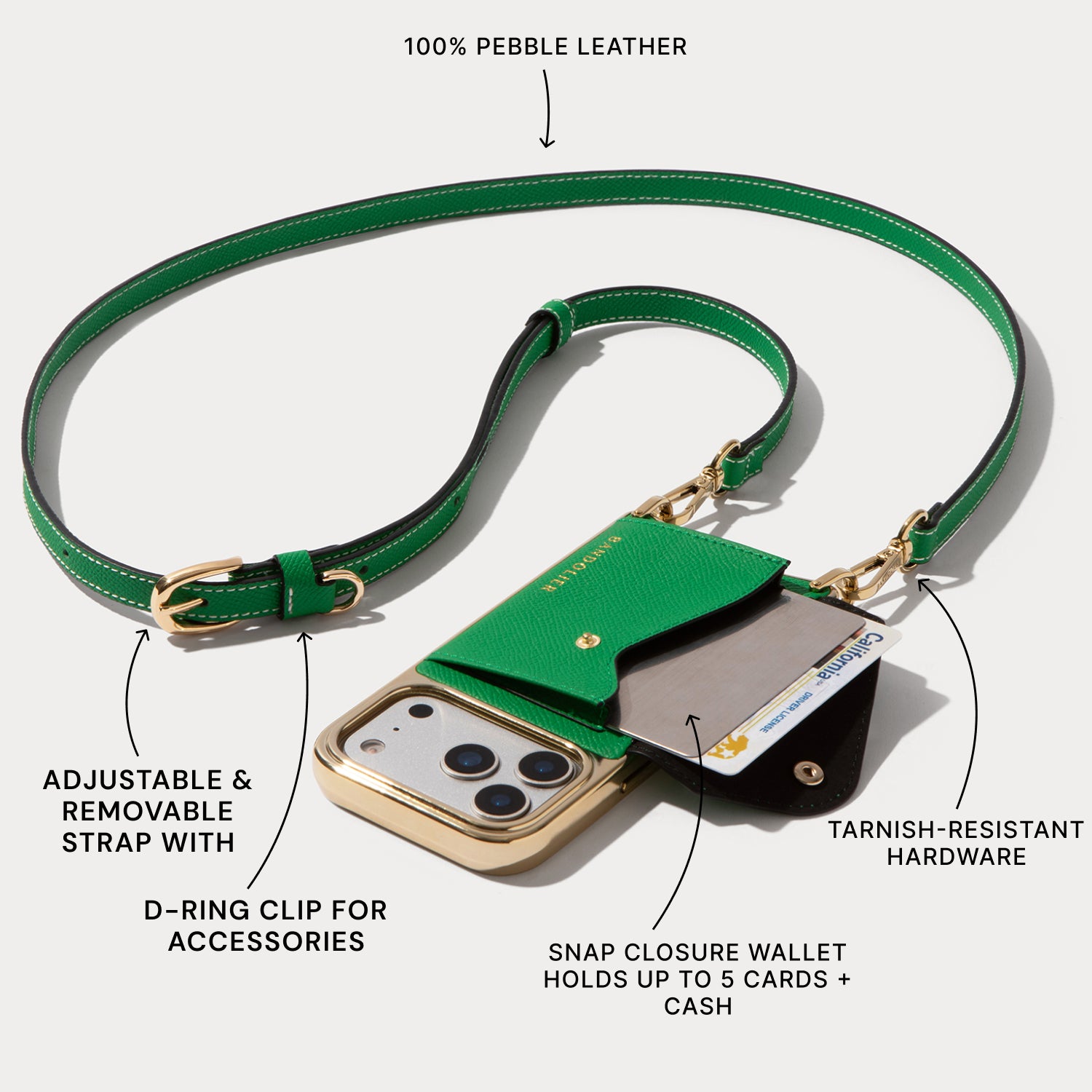 Donna Chrome Crossbody Phone Case - Fern Green/Gold