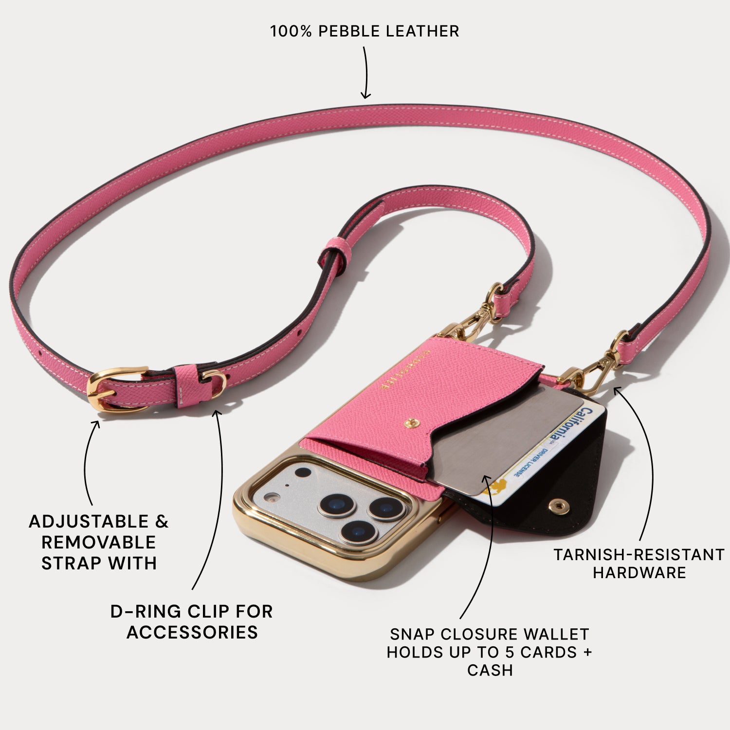 Donna Chrome Crossbody Phone Case - Flamingo Pink/Gold