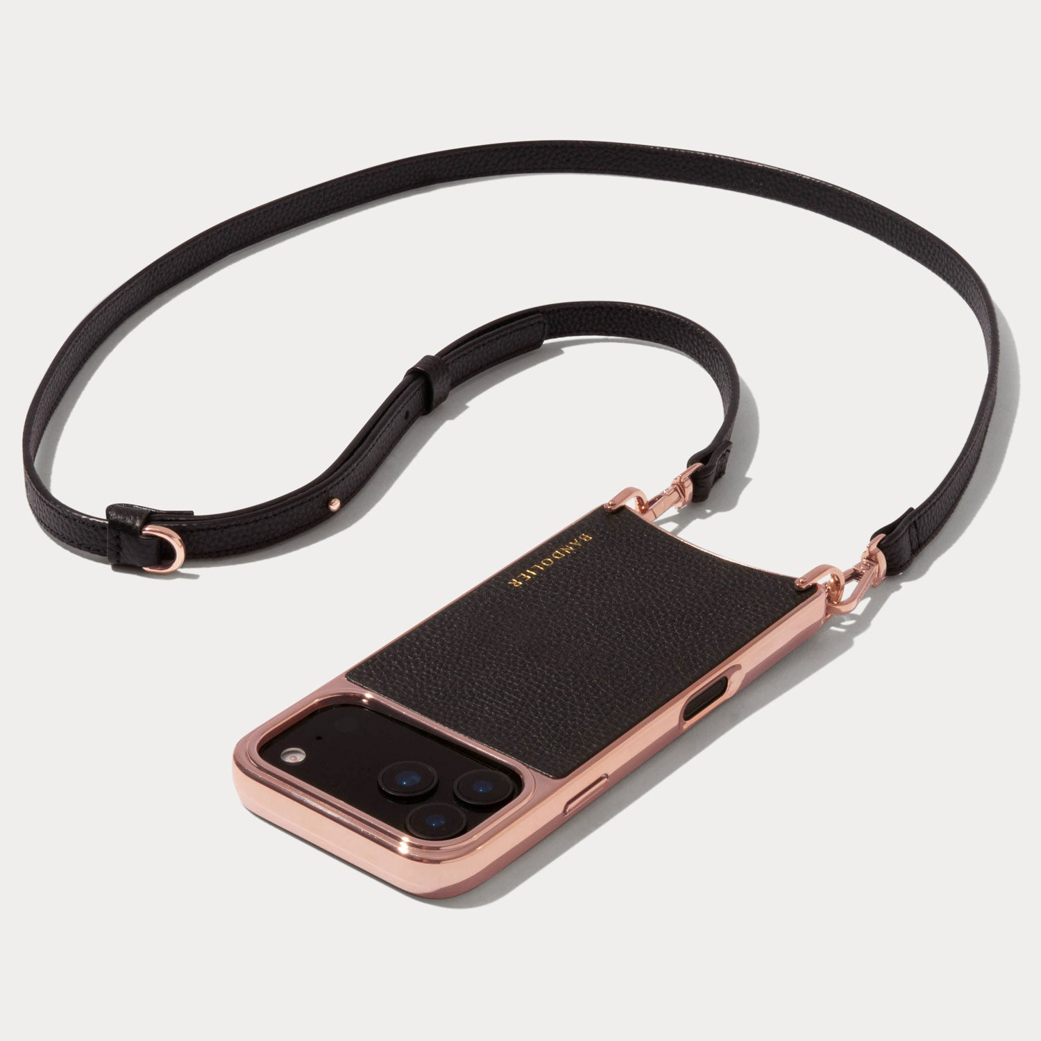 Rayna Chrome Crossbody Phone Case - Black/Rose Gold