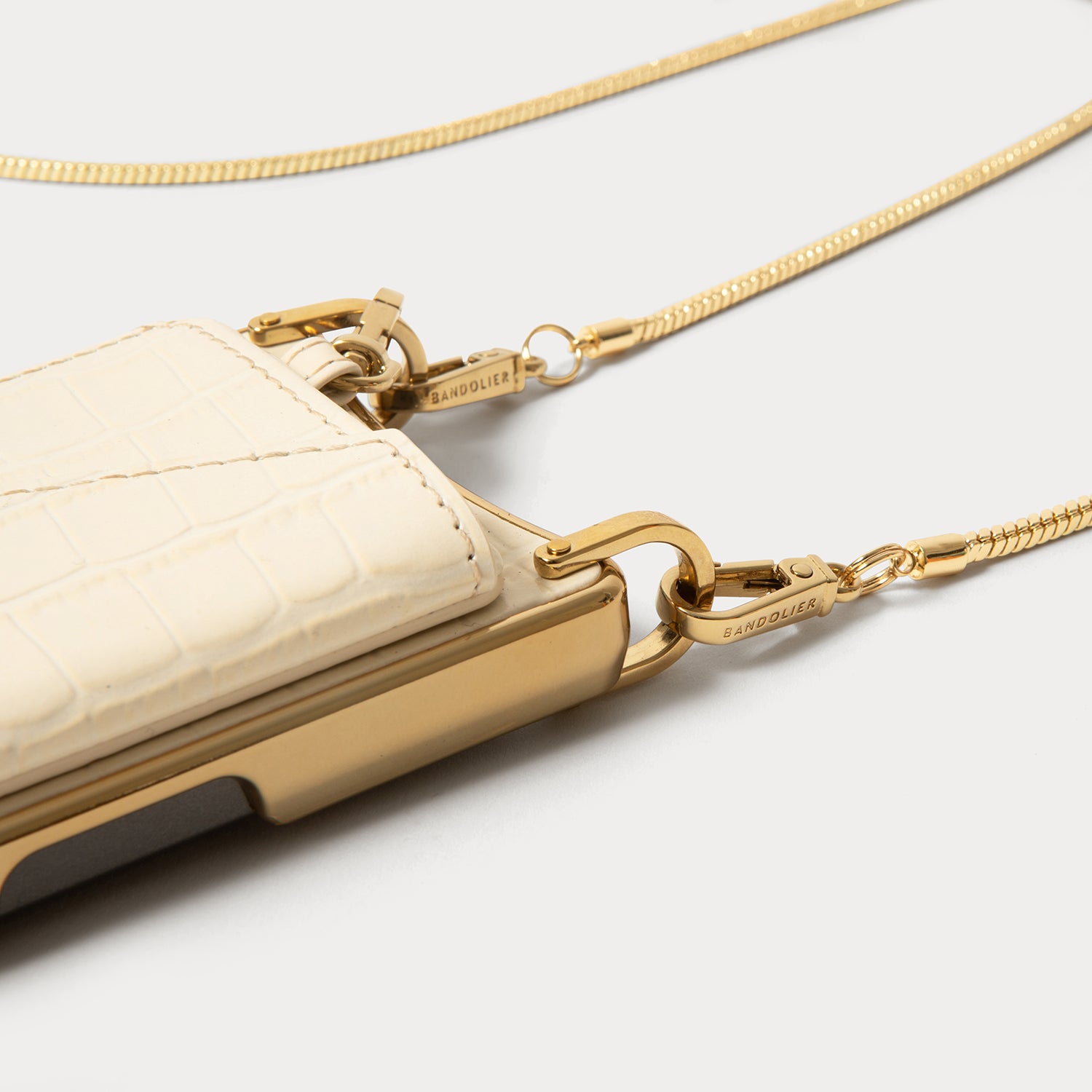 Remi Chrome Magnet Wallet Crossbody Phone Case - Ivory Croc/Gold