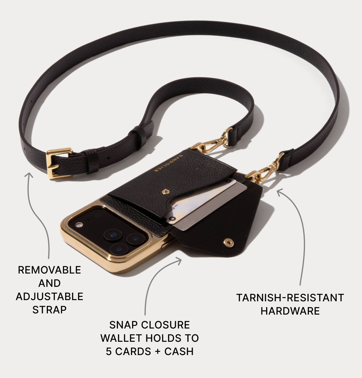 Hailey Chrome Crossbody Phone Case - Chrome Black/Gold – Bandolier