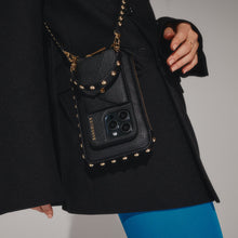 Round Studded Expanded Pouch - Black/Gold