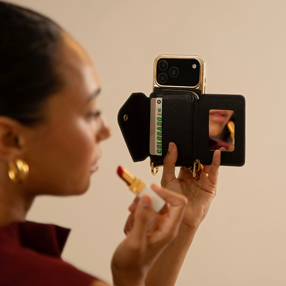 Ivy Magnet Wallet &amp; Lip Pouch Set - Black/Gold