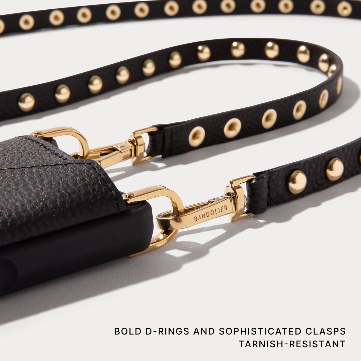 Annie Pebble Leather Crossbody Bandolier - Black/Gold