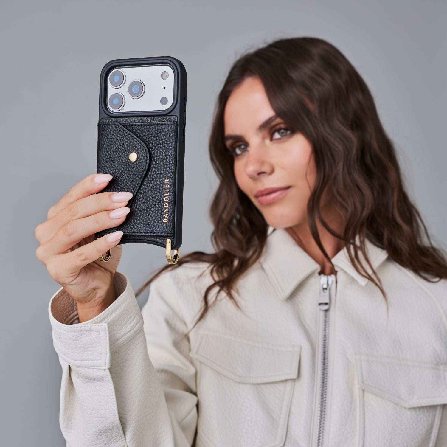 Annie Pebble Leather Crossbody Bandolier - Black/Gold