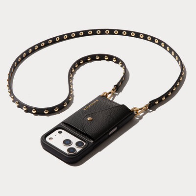 Annie Pebble Leather Crossbody Bandolier - Black/Gold
