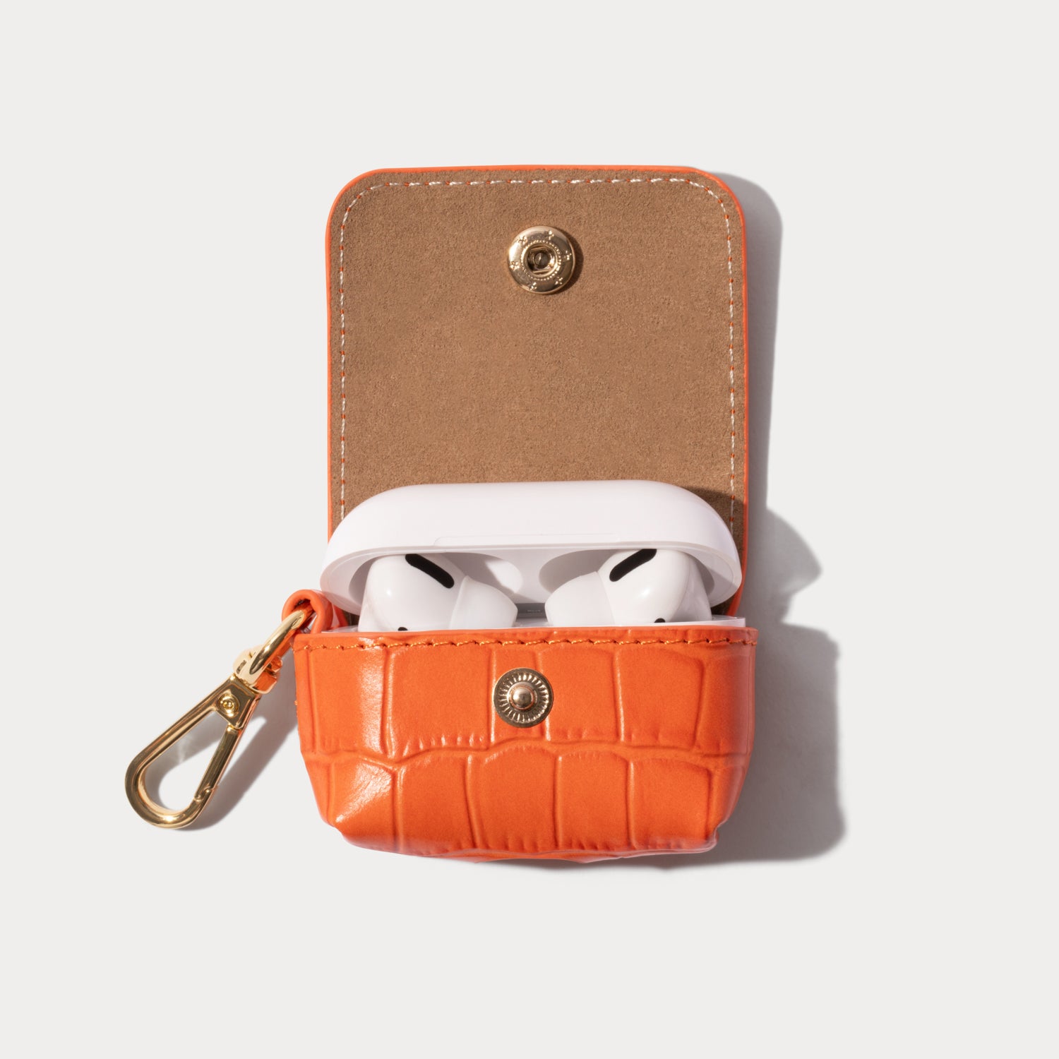 Avery AirPods Clip-On Pouch  - Orange Croc/Gold