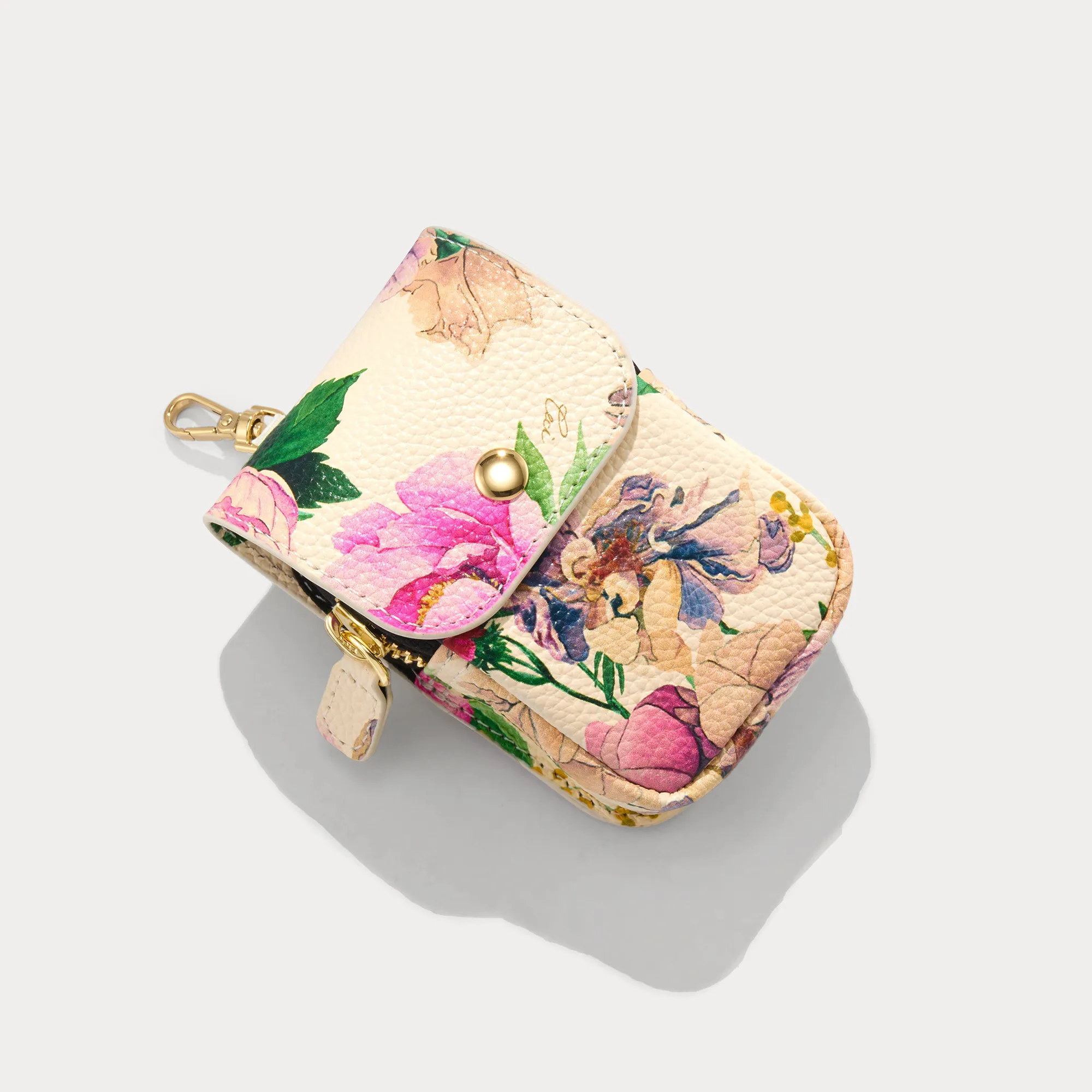 Remi Magnetic Zipper Pouch - Ceci Ivory Floral/Gold