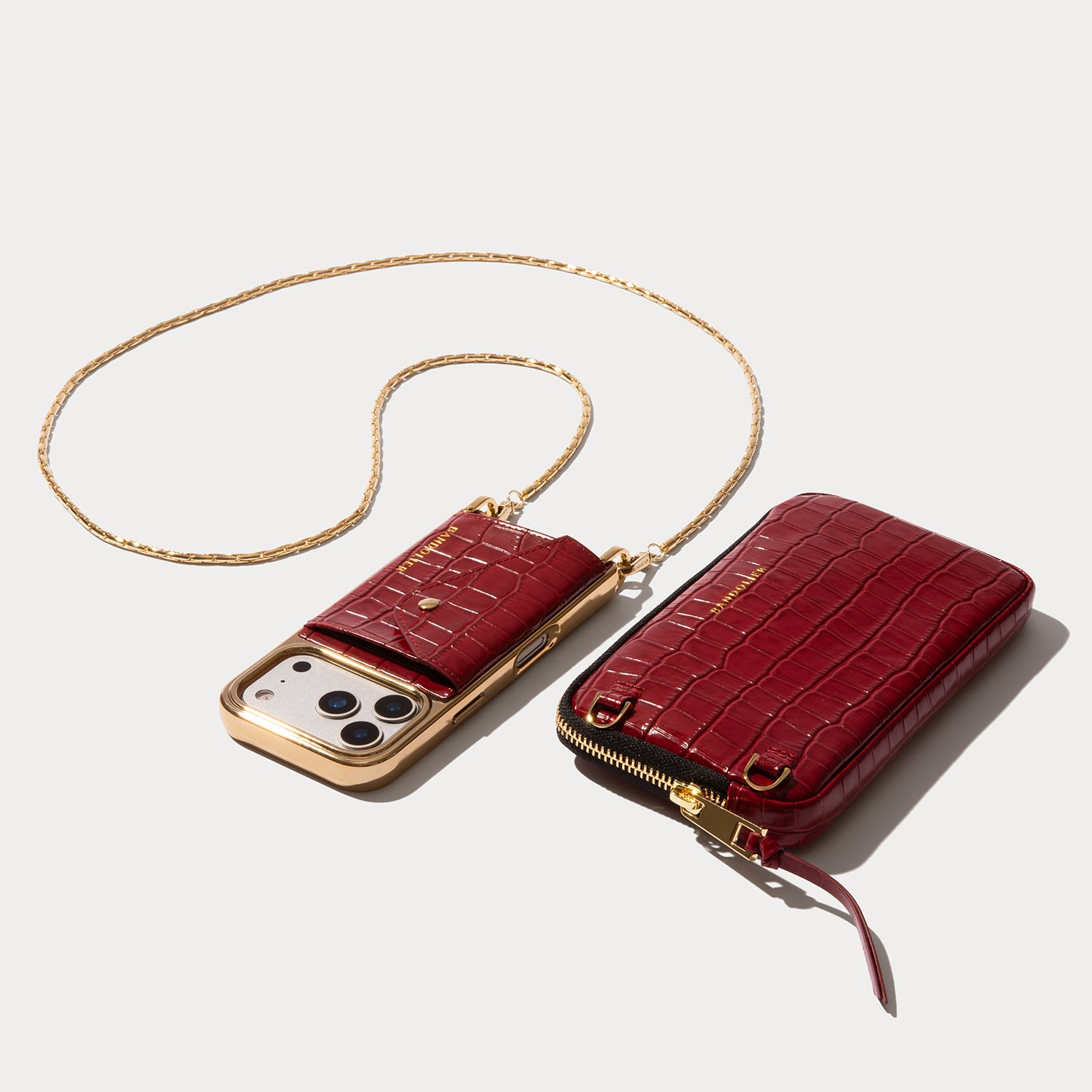 Cora Pouch Set - Red Croc/Gold