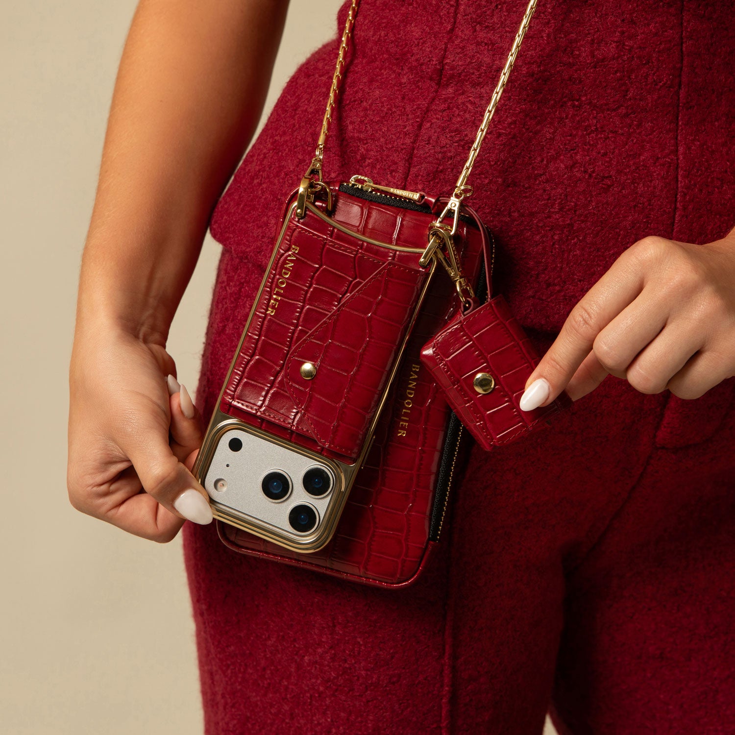 Avery AirPods Clip-On Pouch - Red Croc/Gold