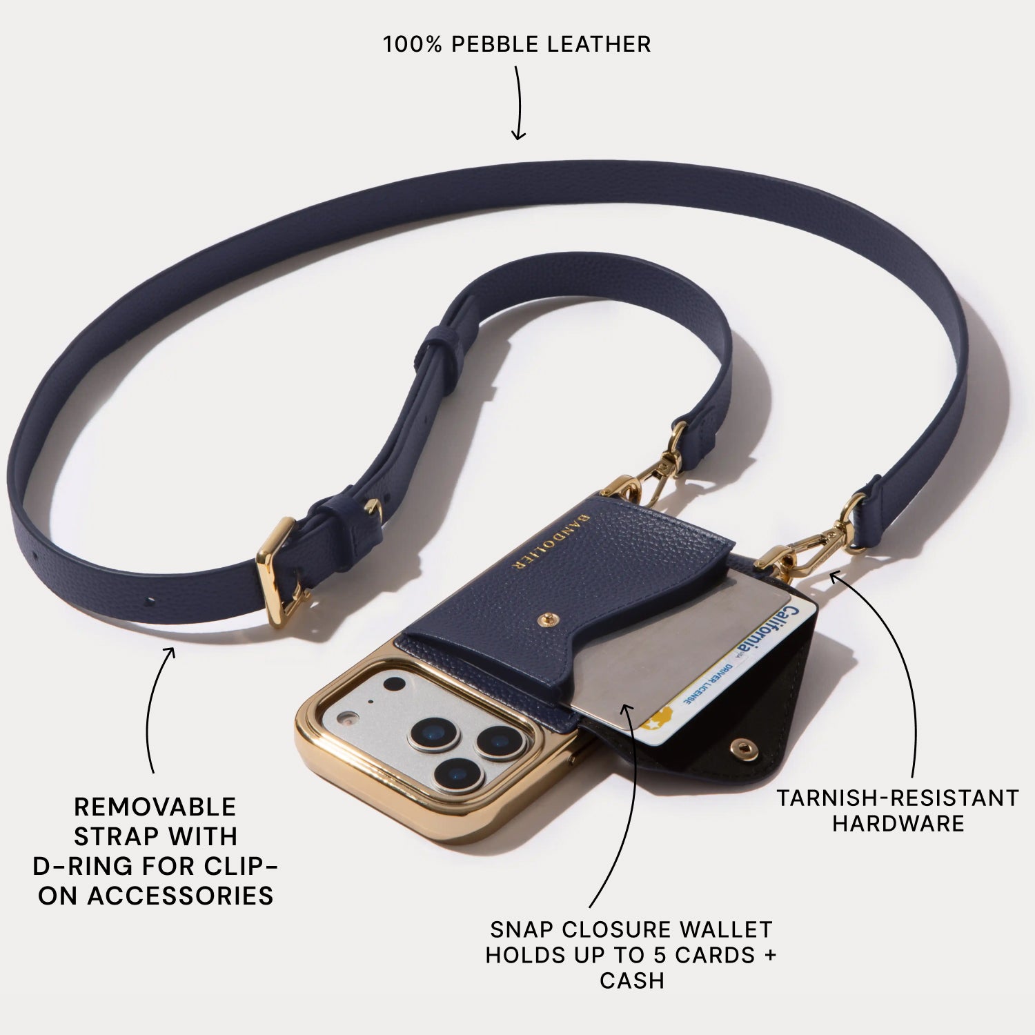 Hailey Chrome Crossbody Phone Case - Navy Chrome/Gold