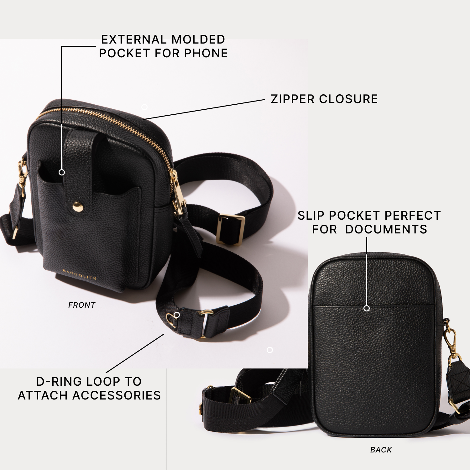 BANDOLIER DILLON ショルダーバッグ ポーチ付き Dillon Bag - Black/Gold – Bandolier