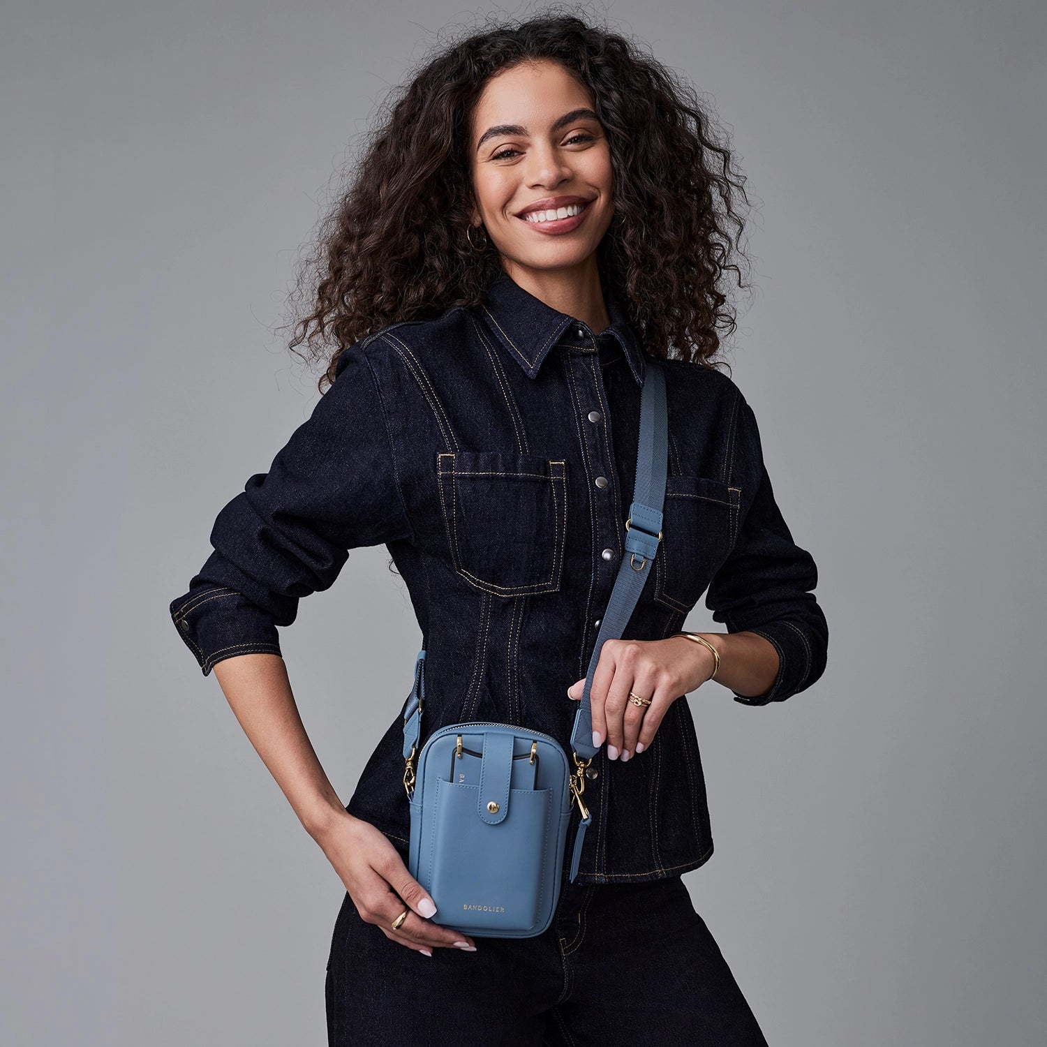 Dillon Bag - Dusty Blue/Gold