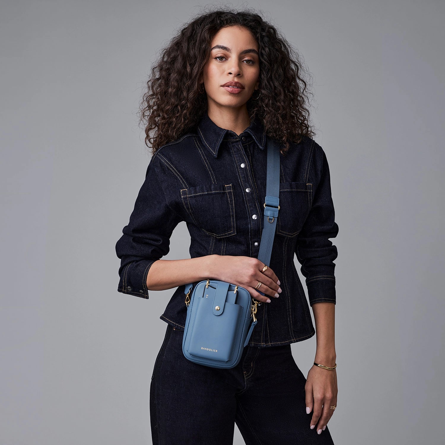 Dillon Bag - Dusty Blue/Gold