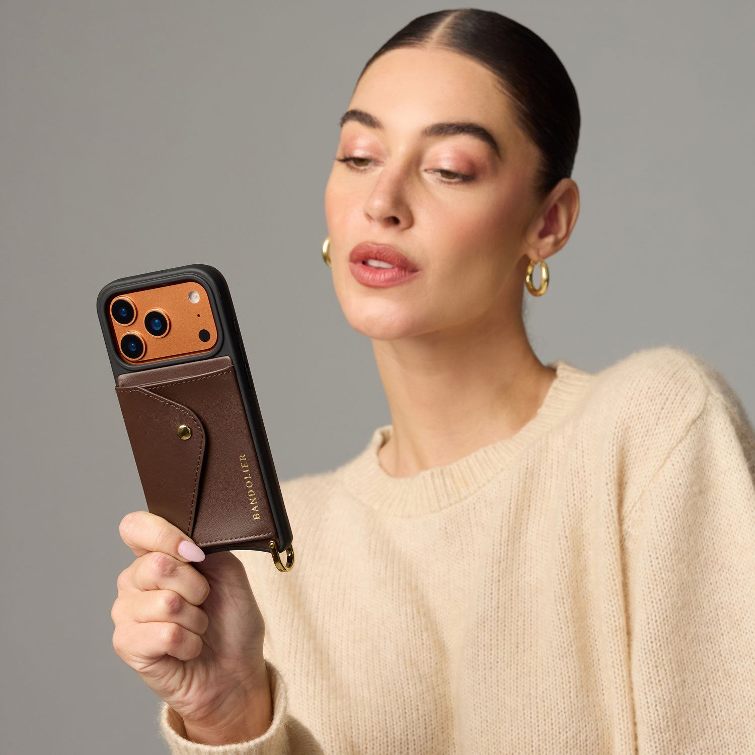 Donna Crossbody Phone Case - Espresso Brown/Gold