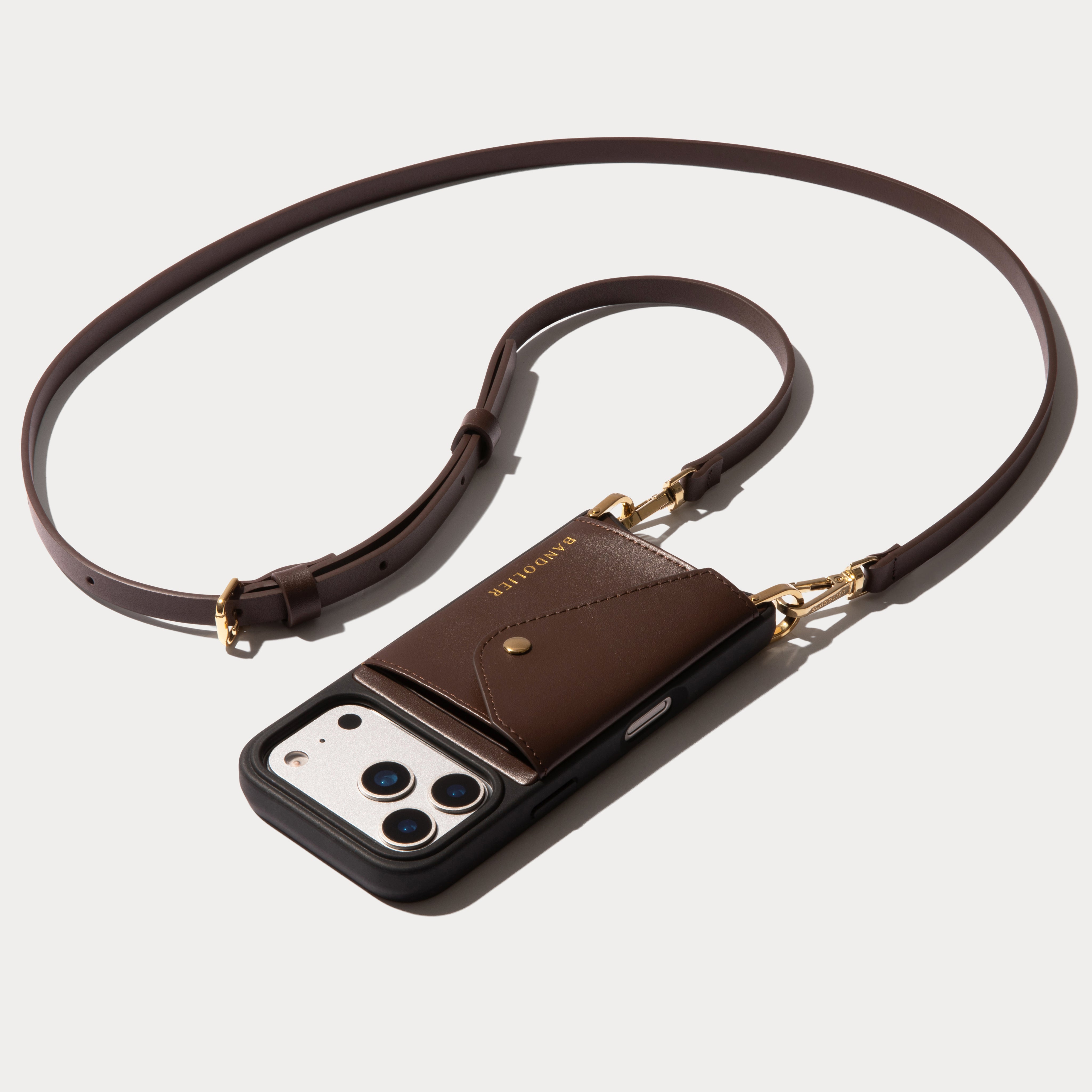 Donna Crossbody Phone Case - Espresso Brown/Gold