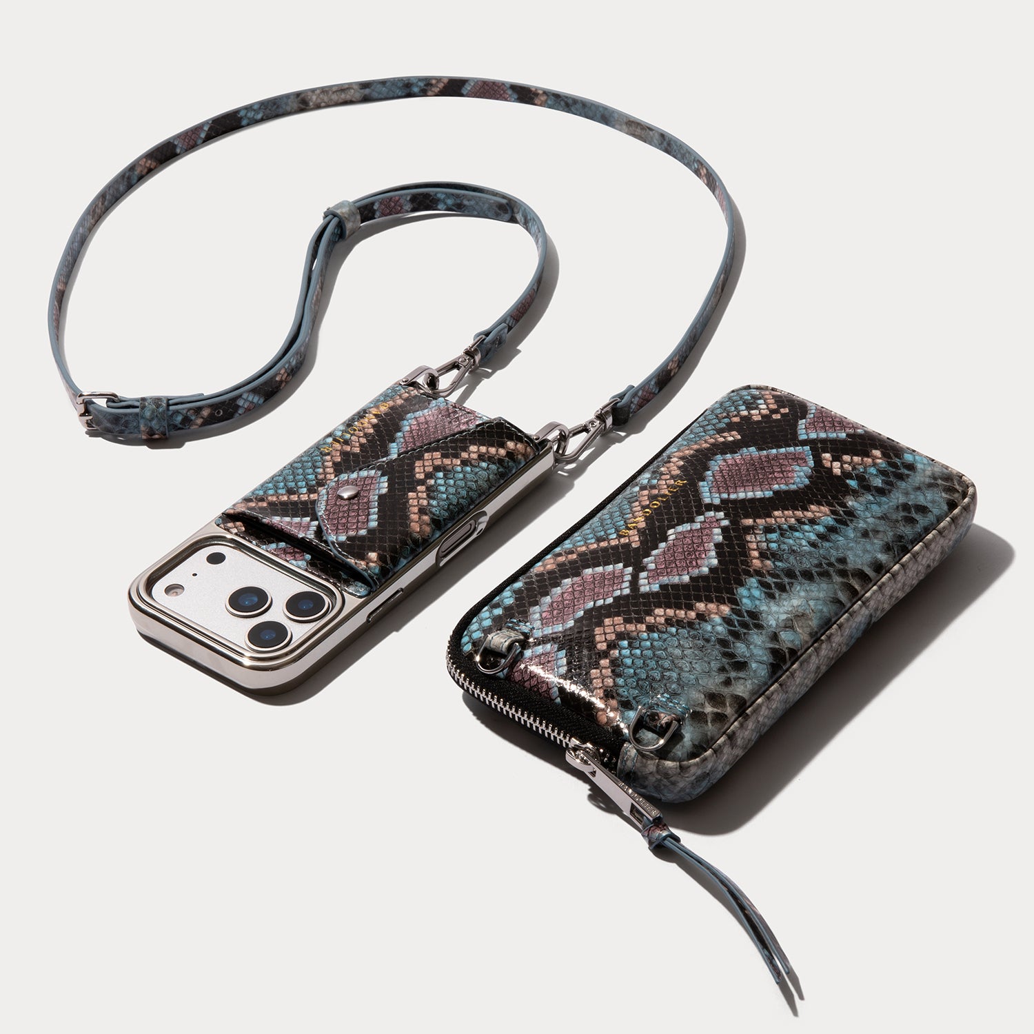 Donna Pouch Set - Blue Snake Chrome/Silver