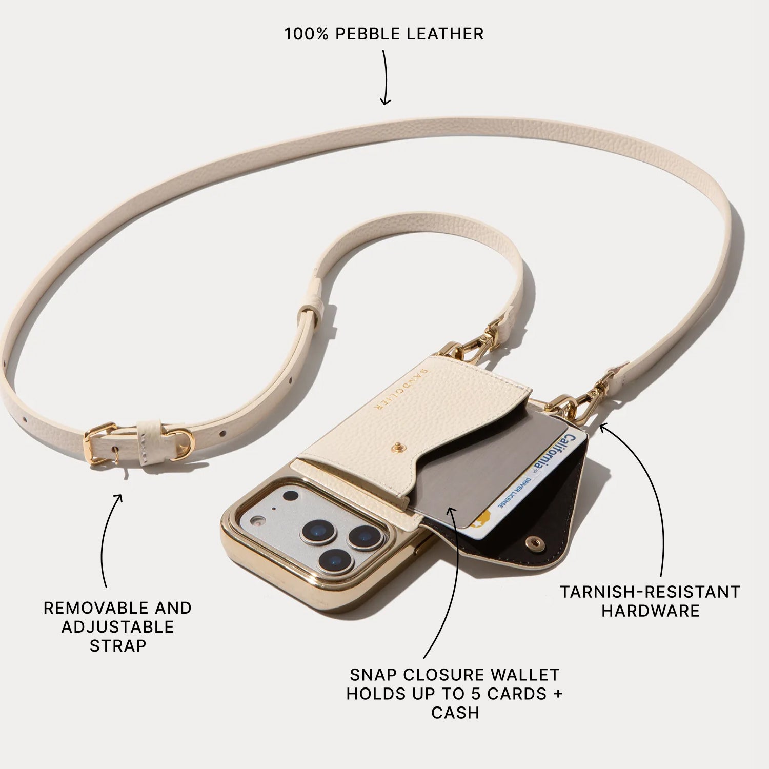 Donna Chrome Crossbody Phone Case - Ivory/Chrome Gold