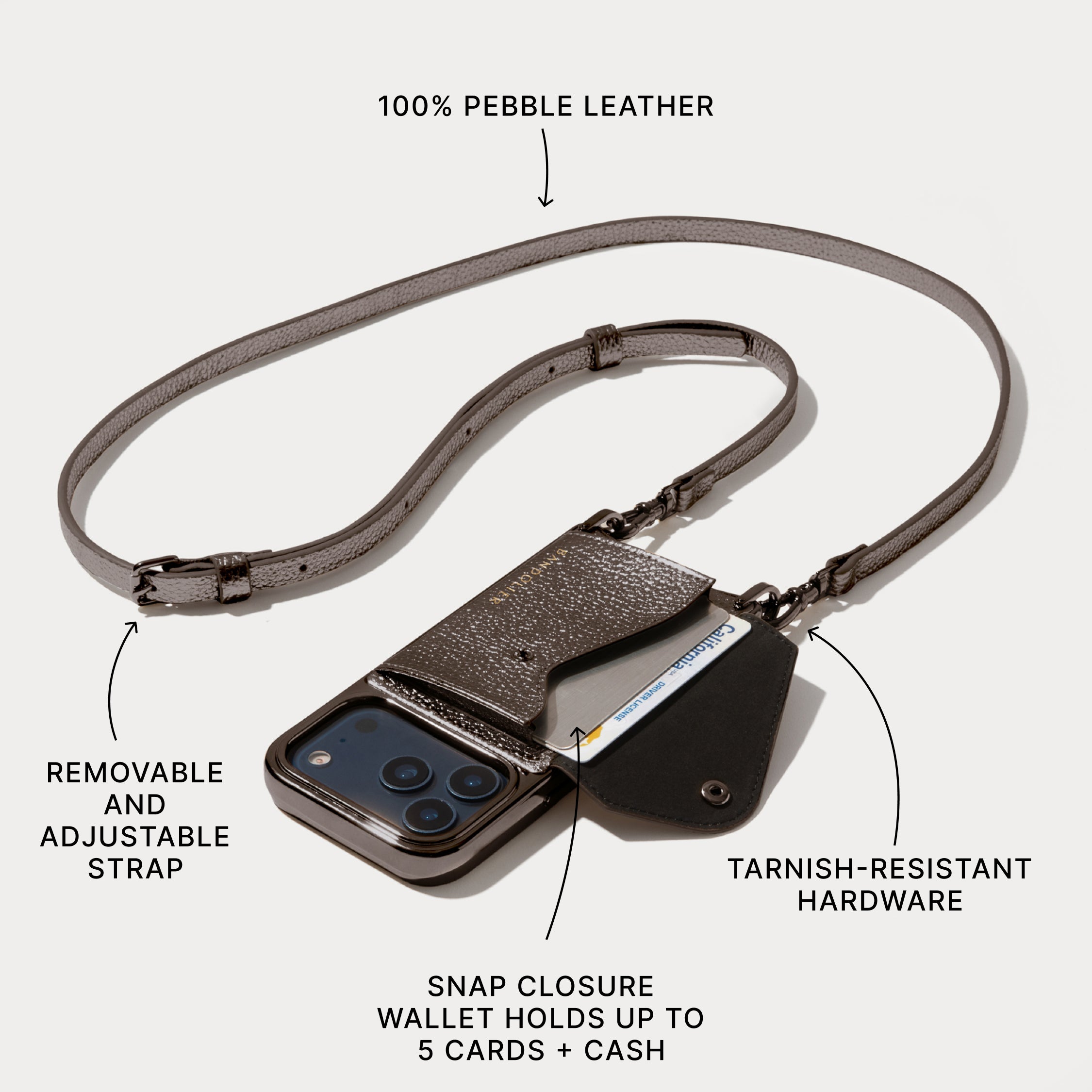 Donna Crossbody Phone Case - Metallic Chrome/Pewter