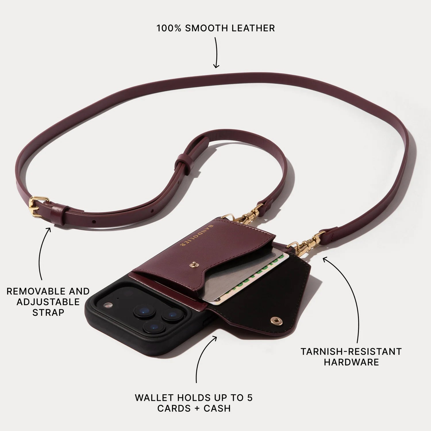 Donna Crossbody Phone Case - Wine/Gold