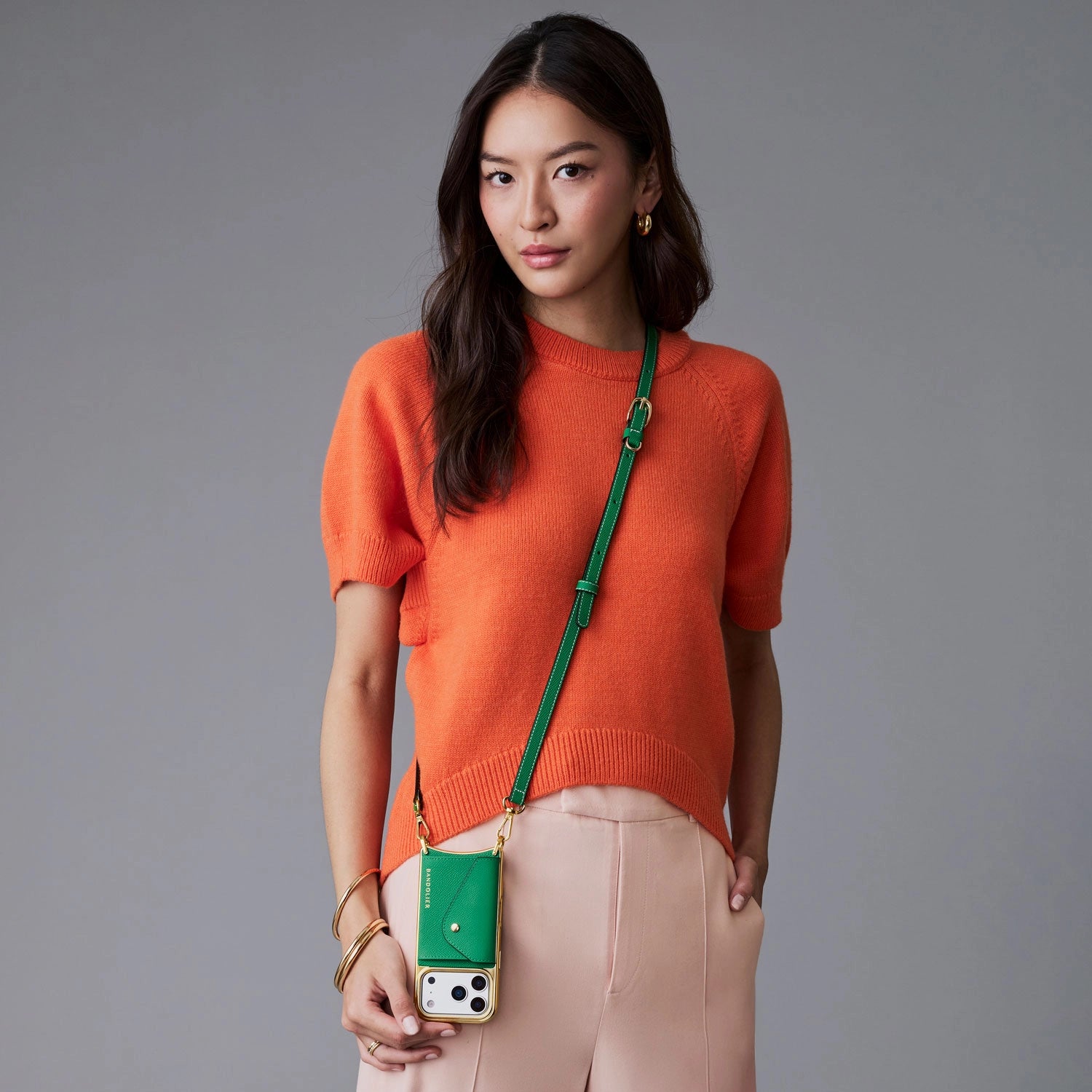 Donna Chrome Crossbody Phone Case - Fern Green/Gold