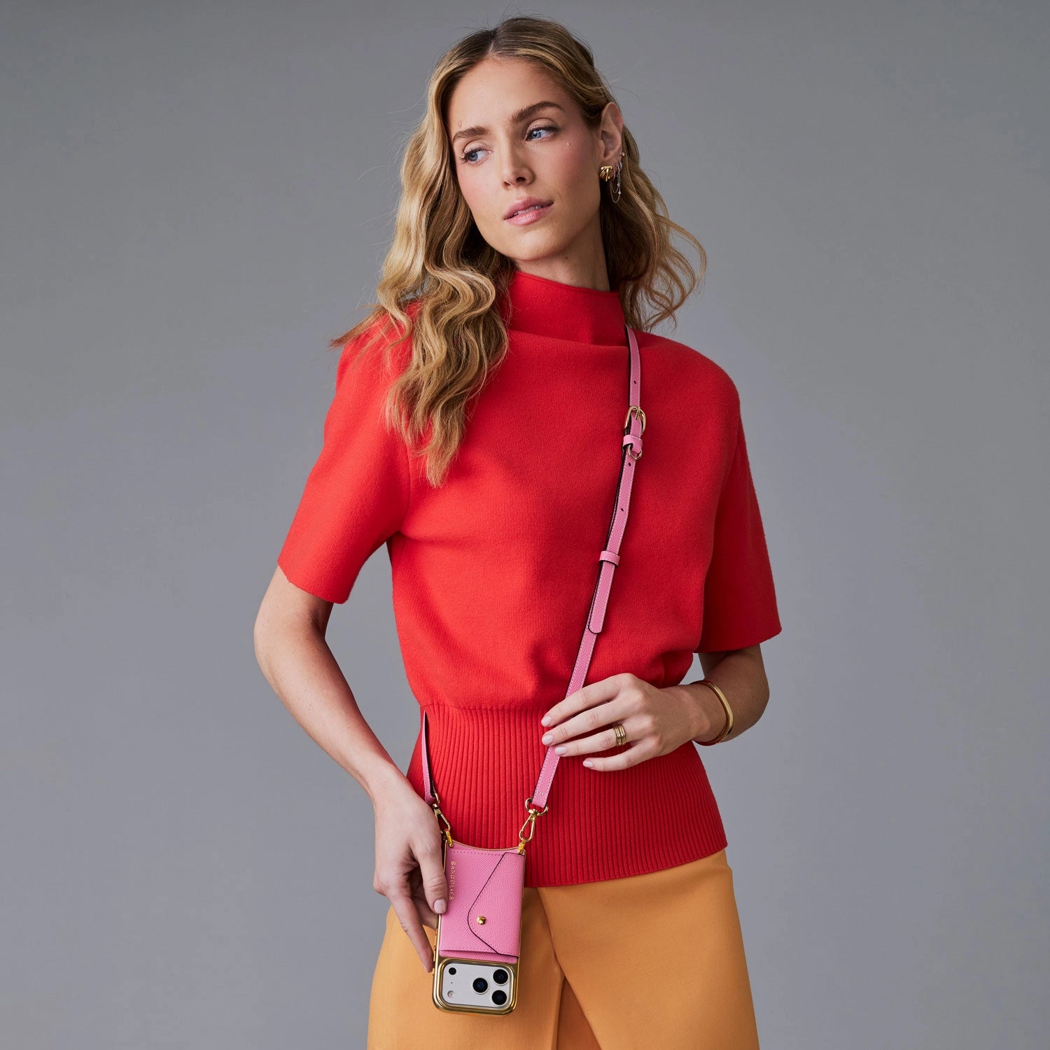 Donna Chrome Crossbody Phone Case - Flamingo Pink/Gold