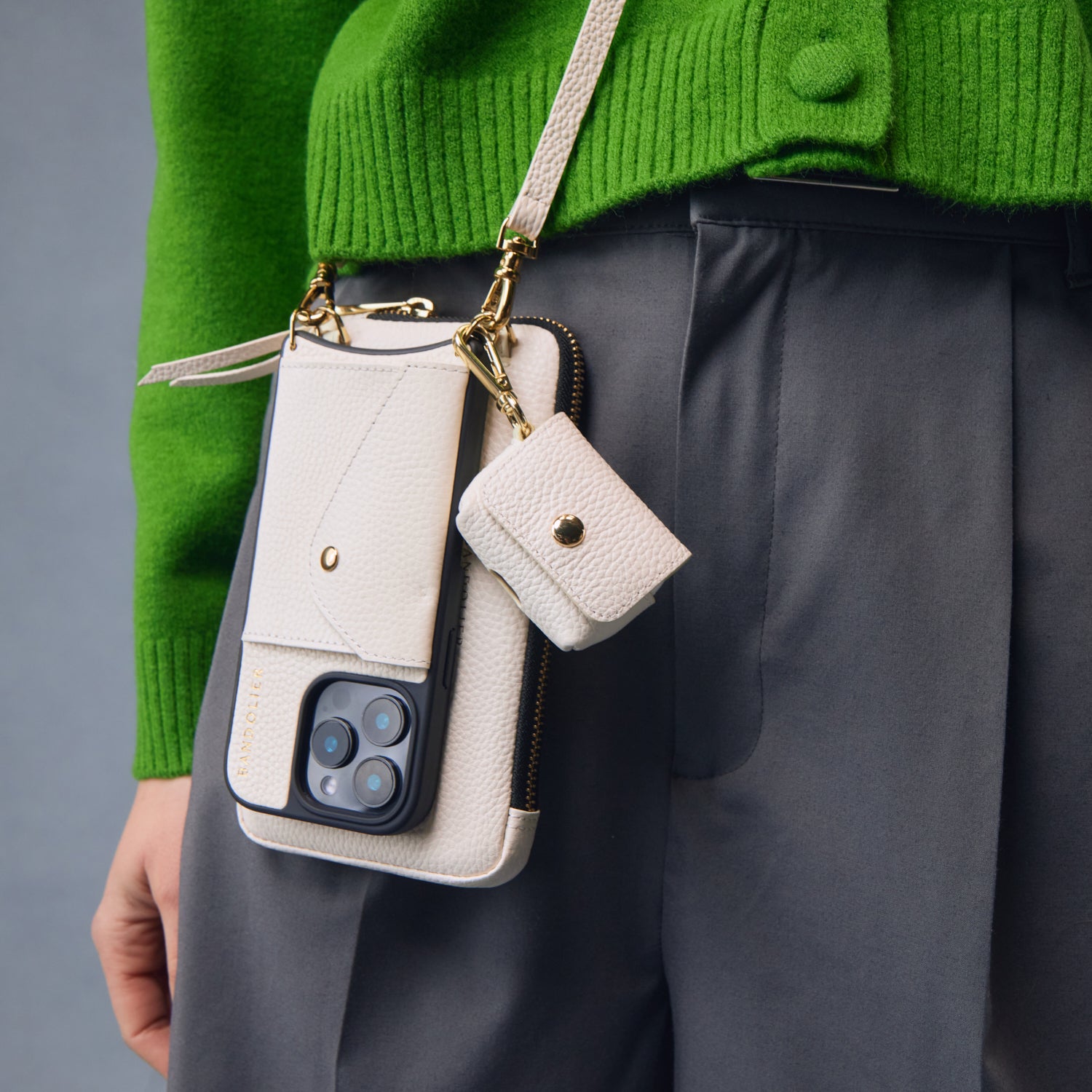 Pebble Leather Expanded Zip Pouch - Ivory/Gold – Bandolier