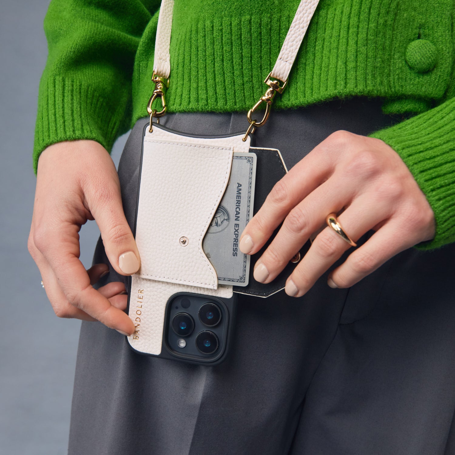 Donna Side Slot Crossbody Bandolier - Ivory/Gold