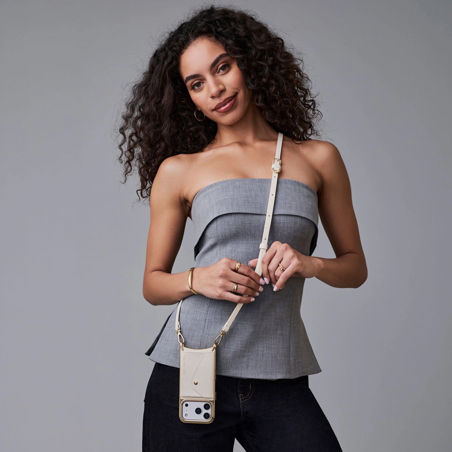 Donna Chrome Crossbody Phone Case - Ivory/Chrome Gold