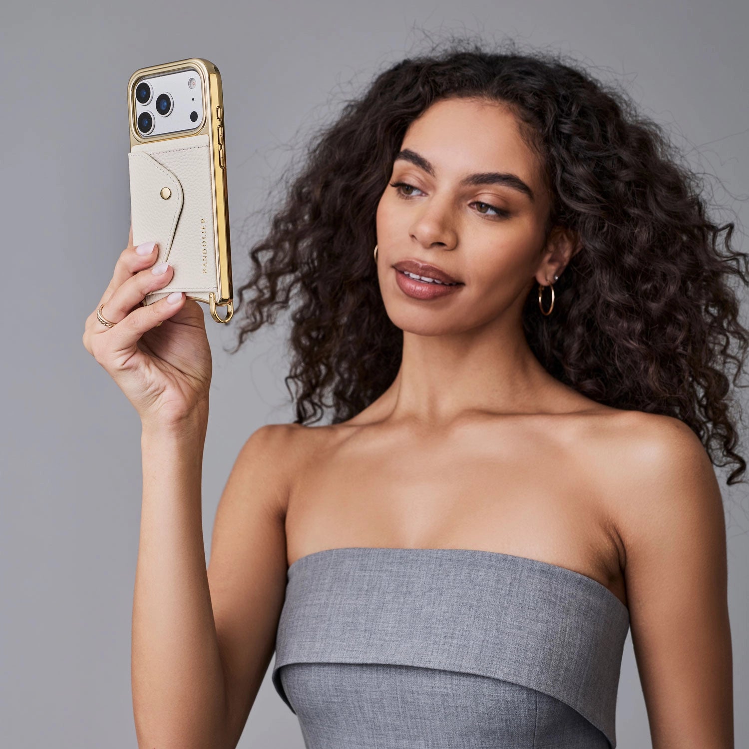 Donna Chrome Crossbody Phone Case - Ivory/Chrome Gold