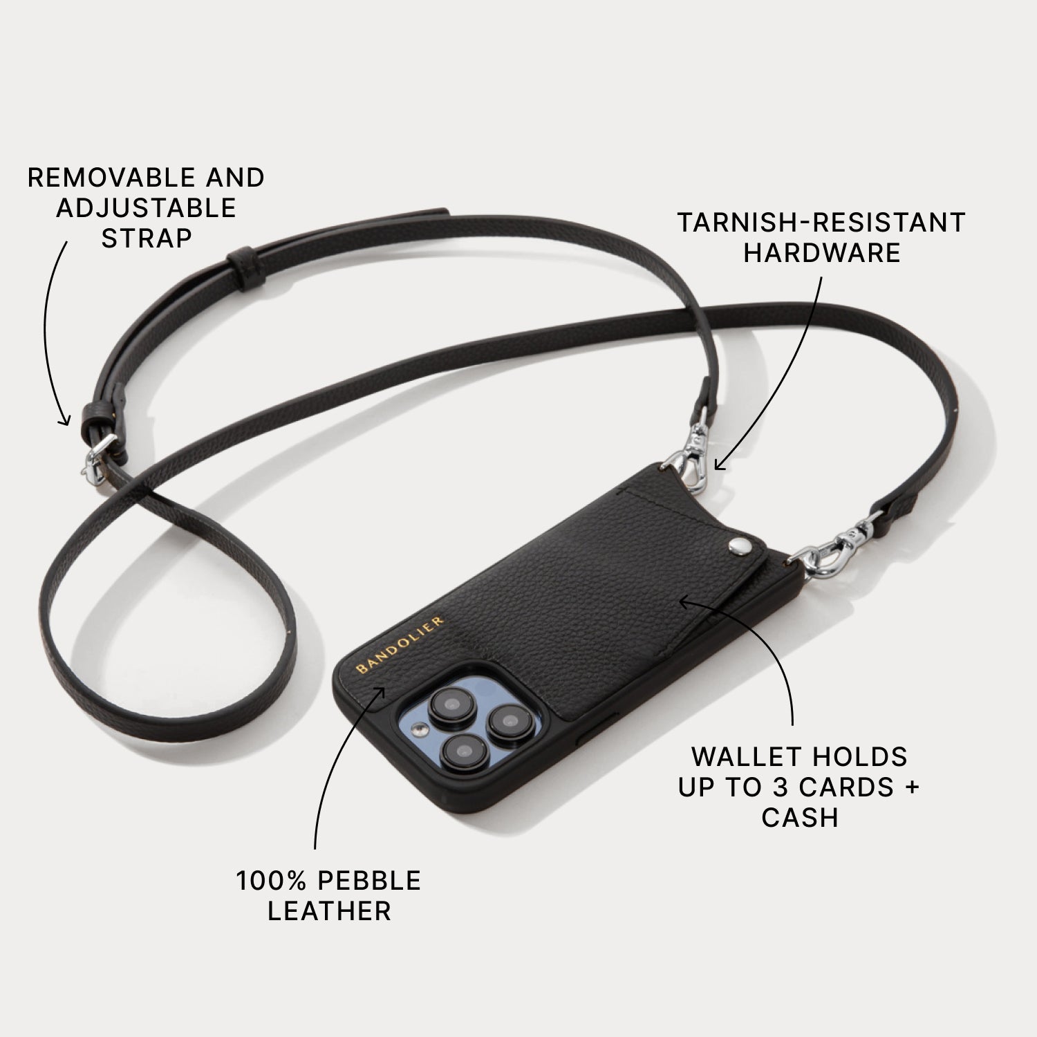 Emma Pebble Leather Bandolier Black/Silver