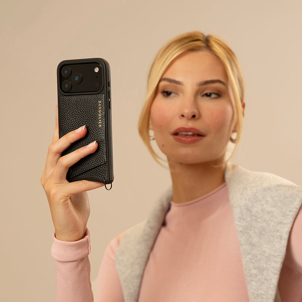 Emma Pebble Leather Crossbody Bandolier - Black/Pewter