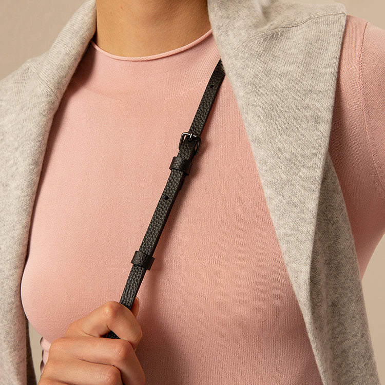 Emma Pebble Leather Crossbody Bandolier - Black/Pewter