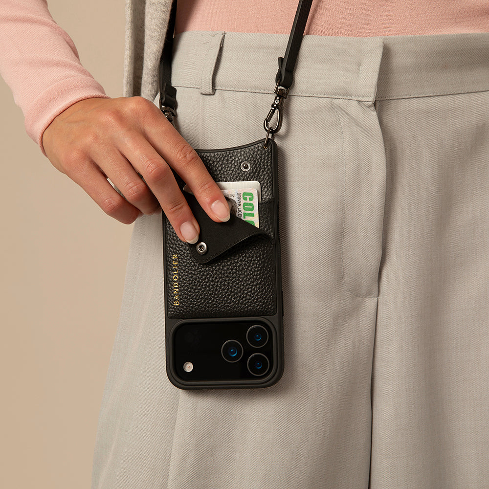 Emma Pebble Leather Crossbody Bandolier - Black/Pewter