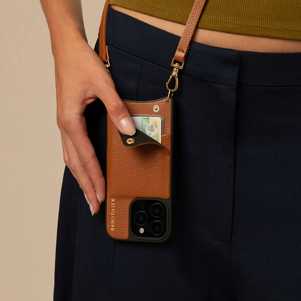 Emma Pebble Leather Crossbody Bandolier - Sienna/Gold