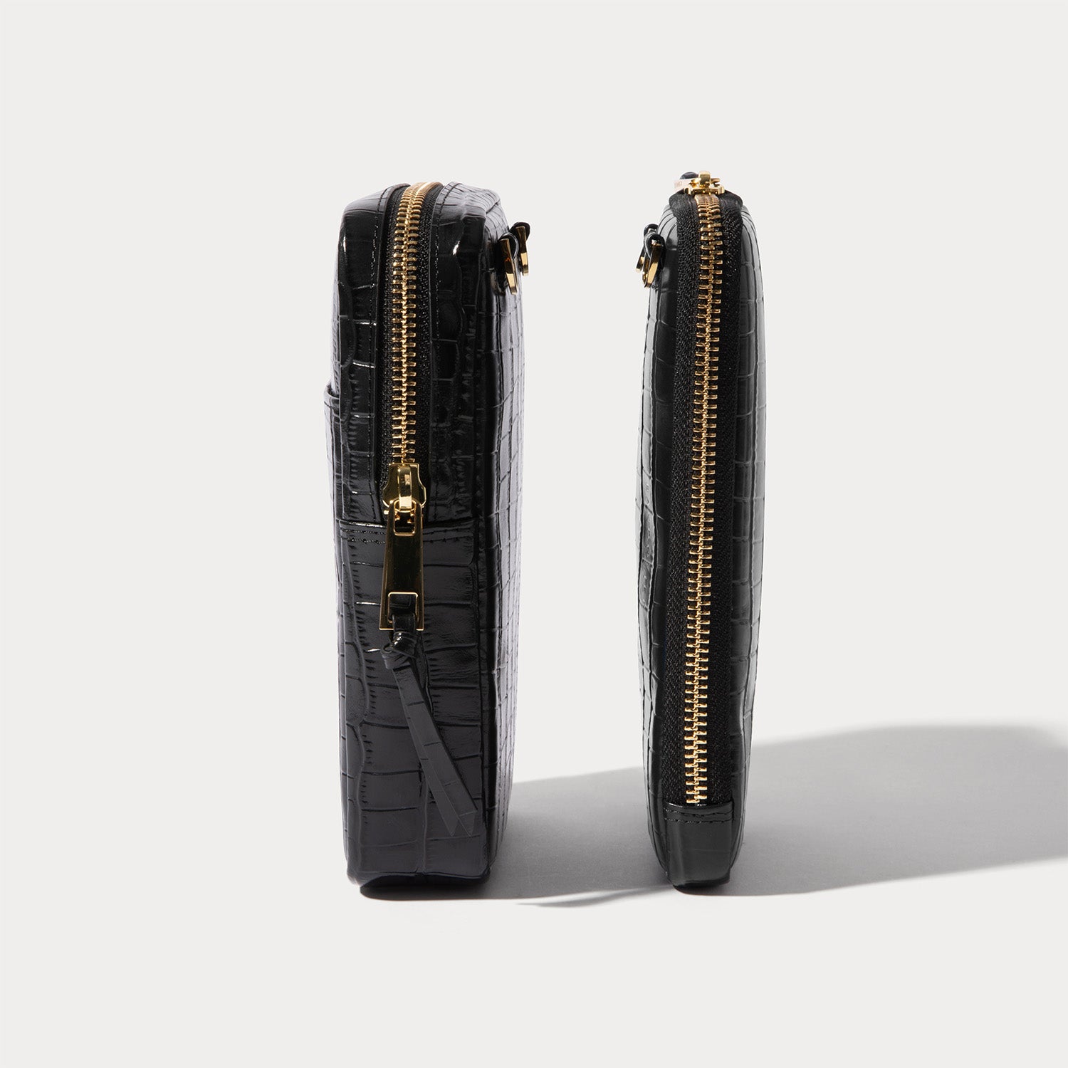 Large Expanded Pouch - Black Croc