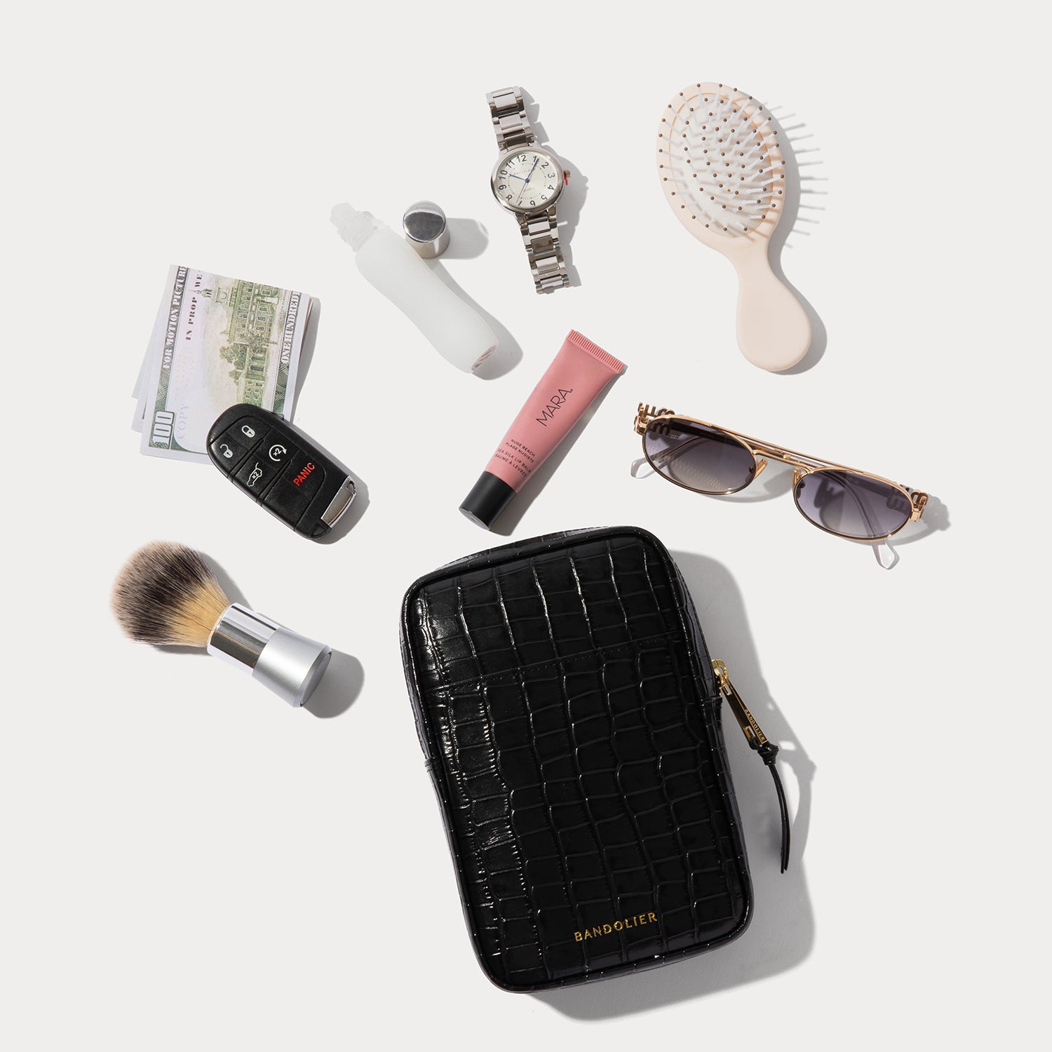 Large Expanded Pouch - Black Croc