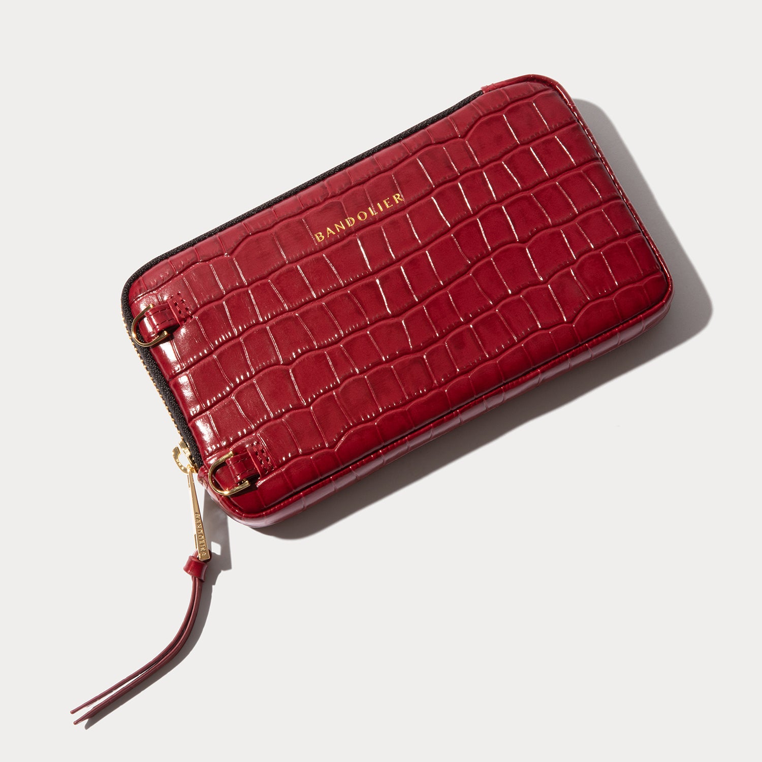 Expanded Zip Pouch - Red Croc/Gold