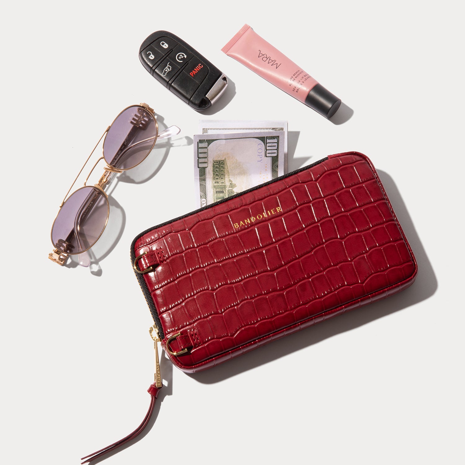 Cora Pouch Set - Red Croc/Gold