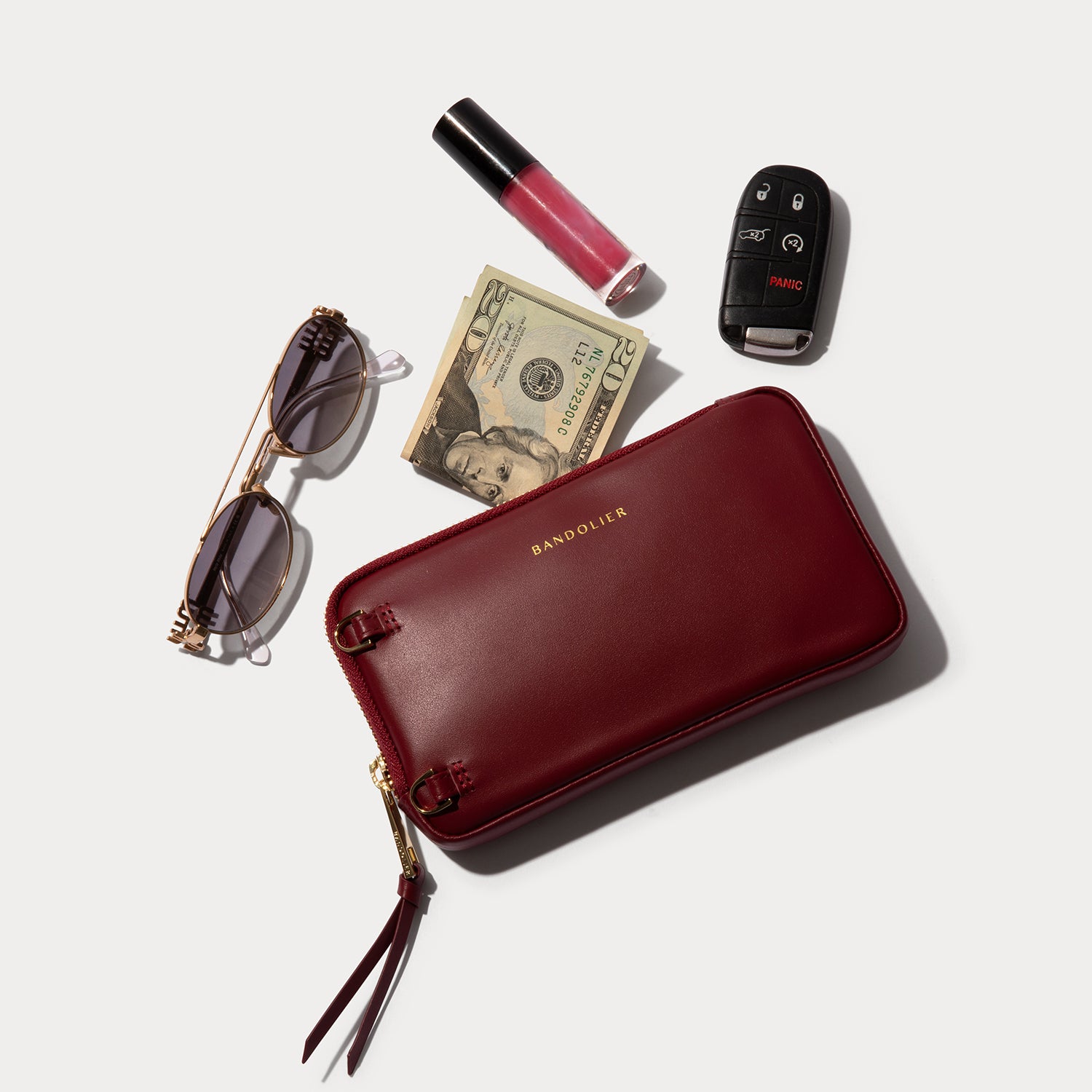 Expanded Zip Pouch - Cranberry/Gold