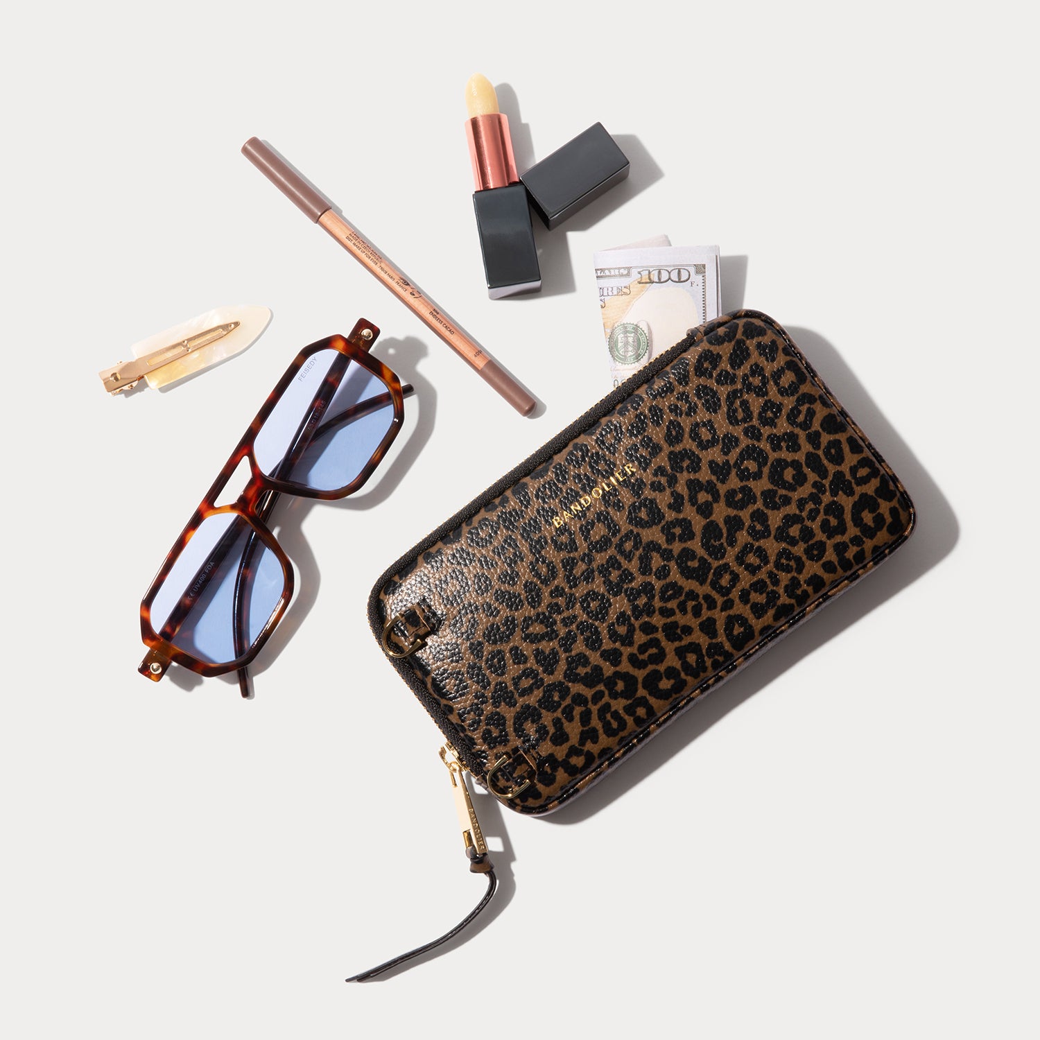 Remi Magnet Wallet Crossbody Phone Case Pouch Set - Dark Leopard/Gold