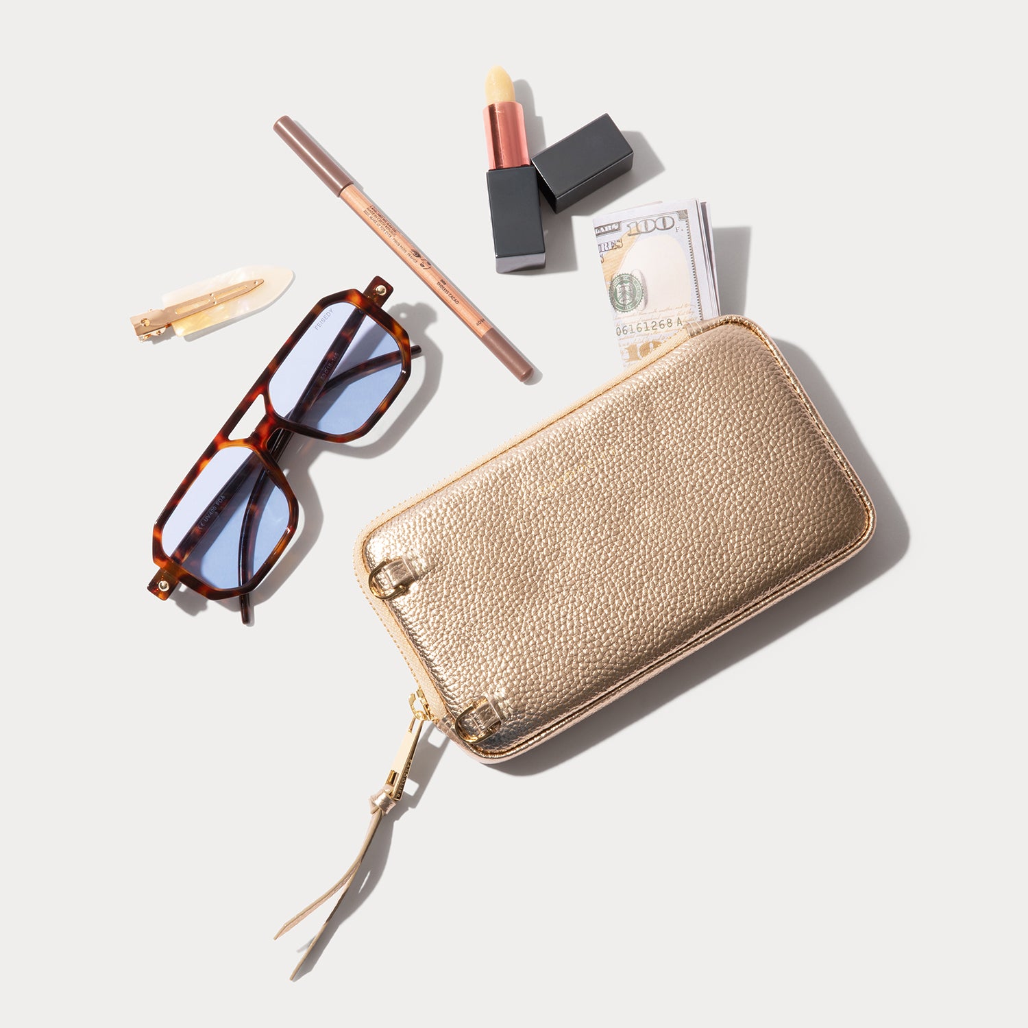 Expanded Zip Pouch - Cognac/Gold